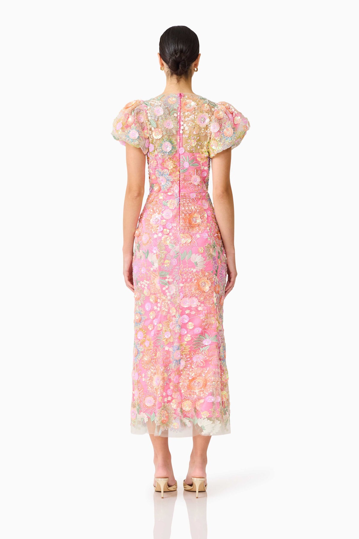 Nathalie Puff Sleeve Gown in Pink Floral