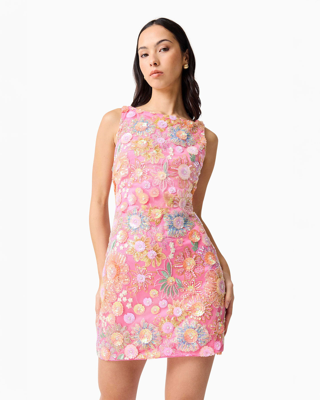 Nathalie Shift Mini Dress in Pink Floral