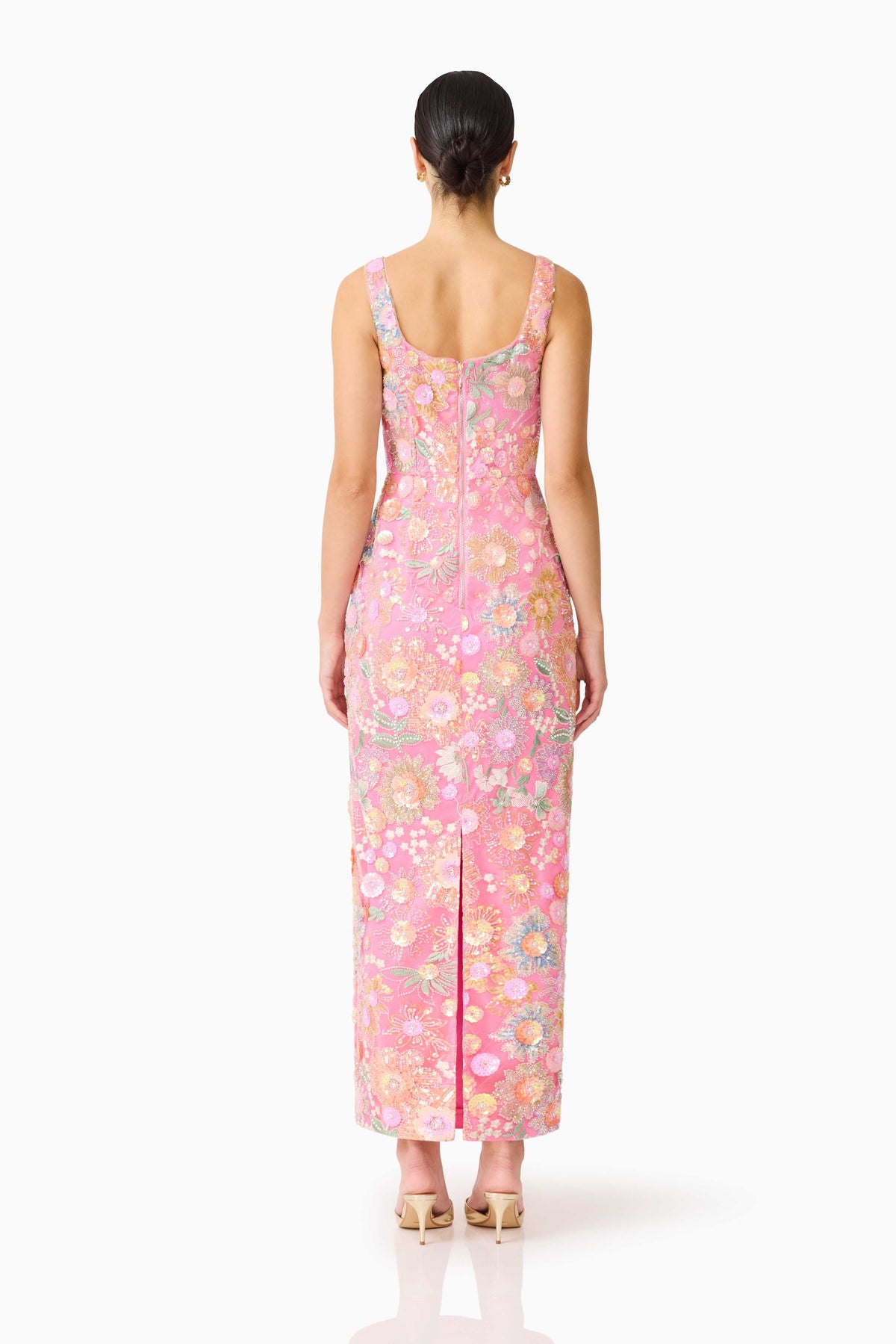 Nathalie Colunm Midi Dress in Pink Floral
