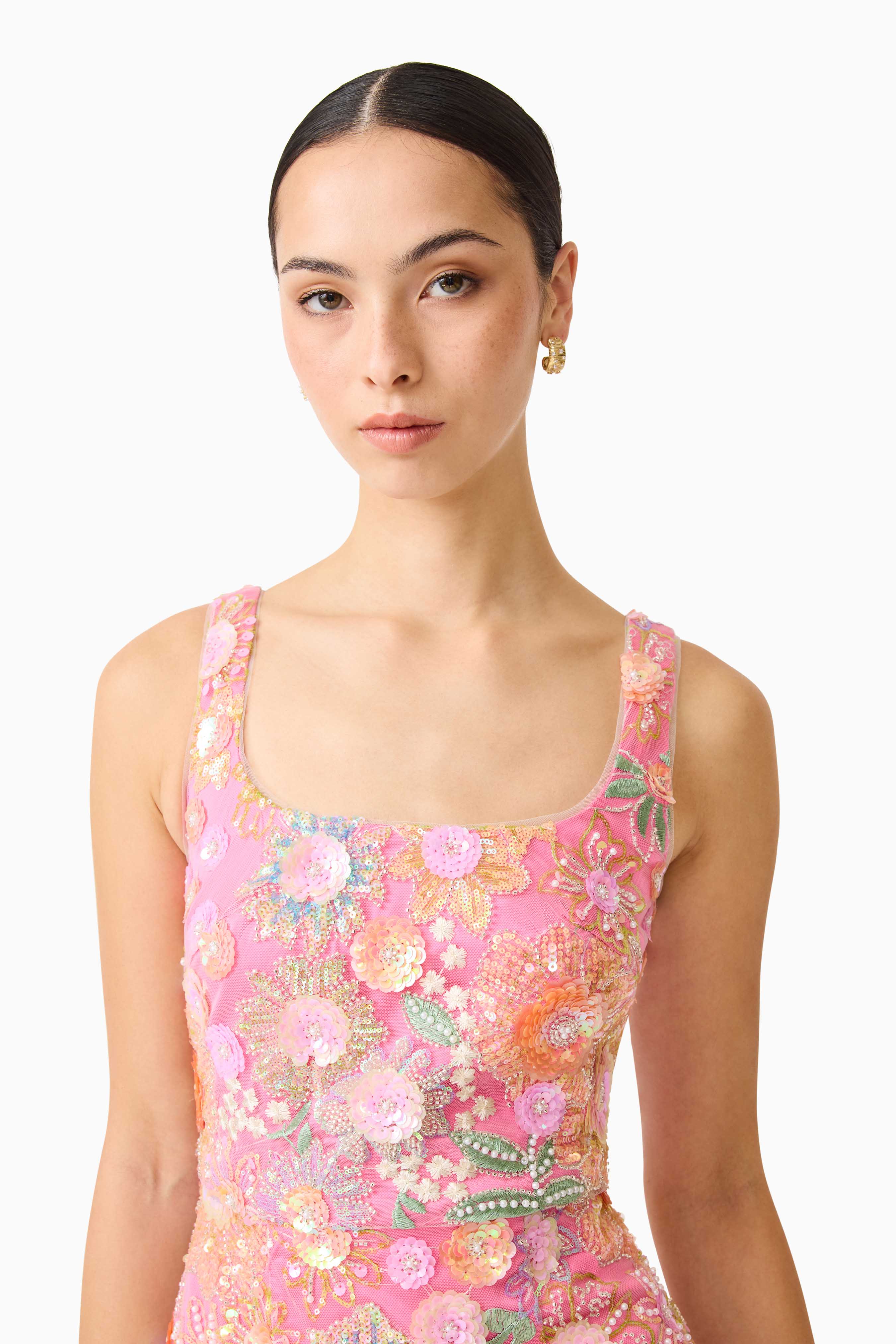 Nathalie Colunm Midi Dress in Pink Floral