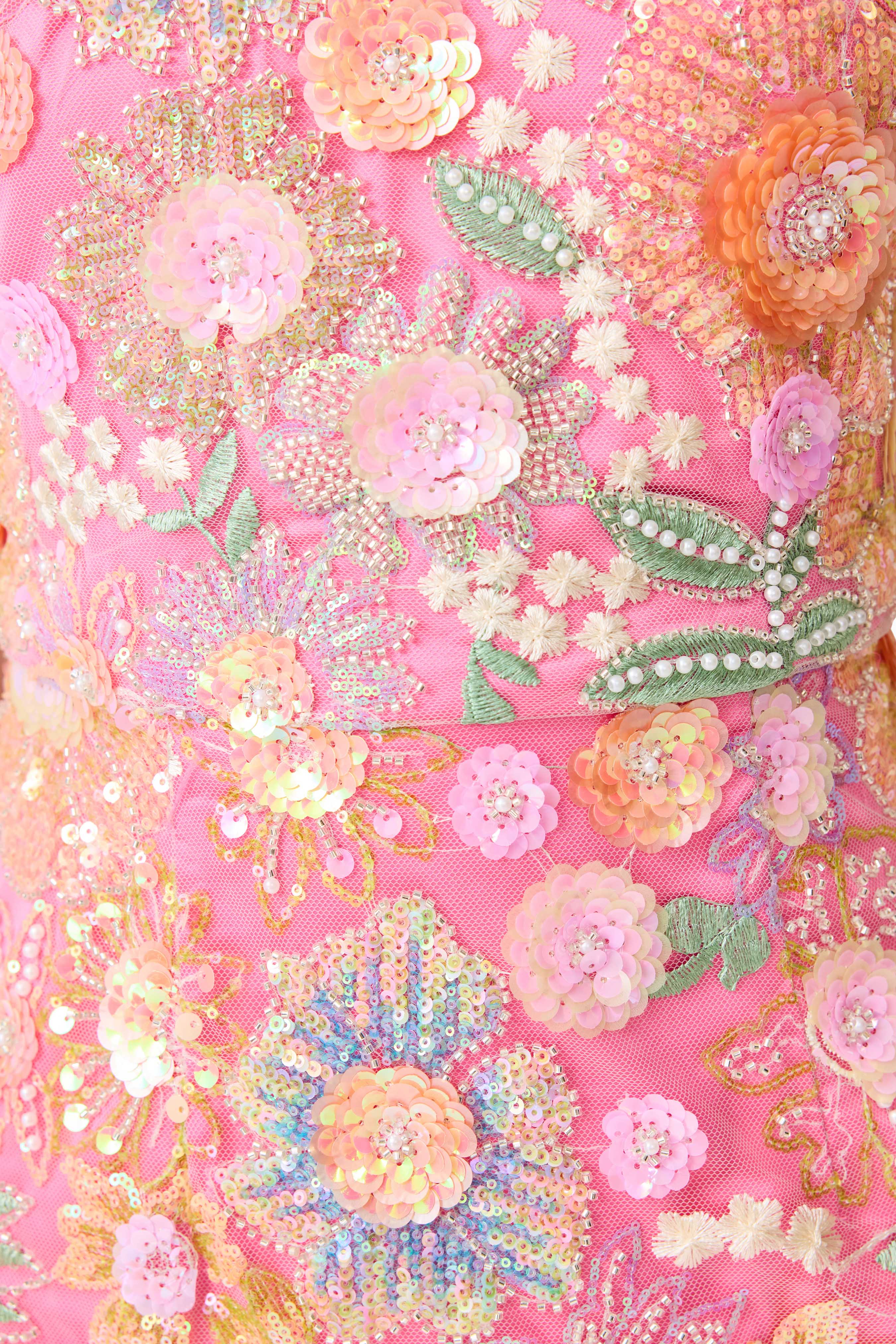 Nathalie Colunm Midi Dress in Pink Floral