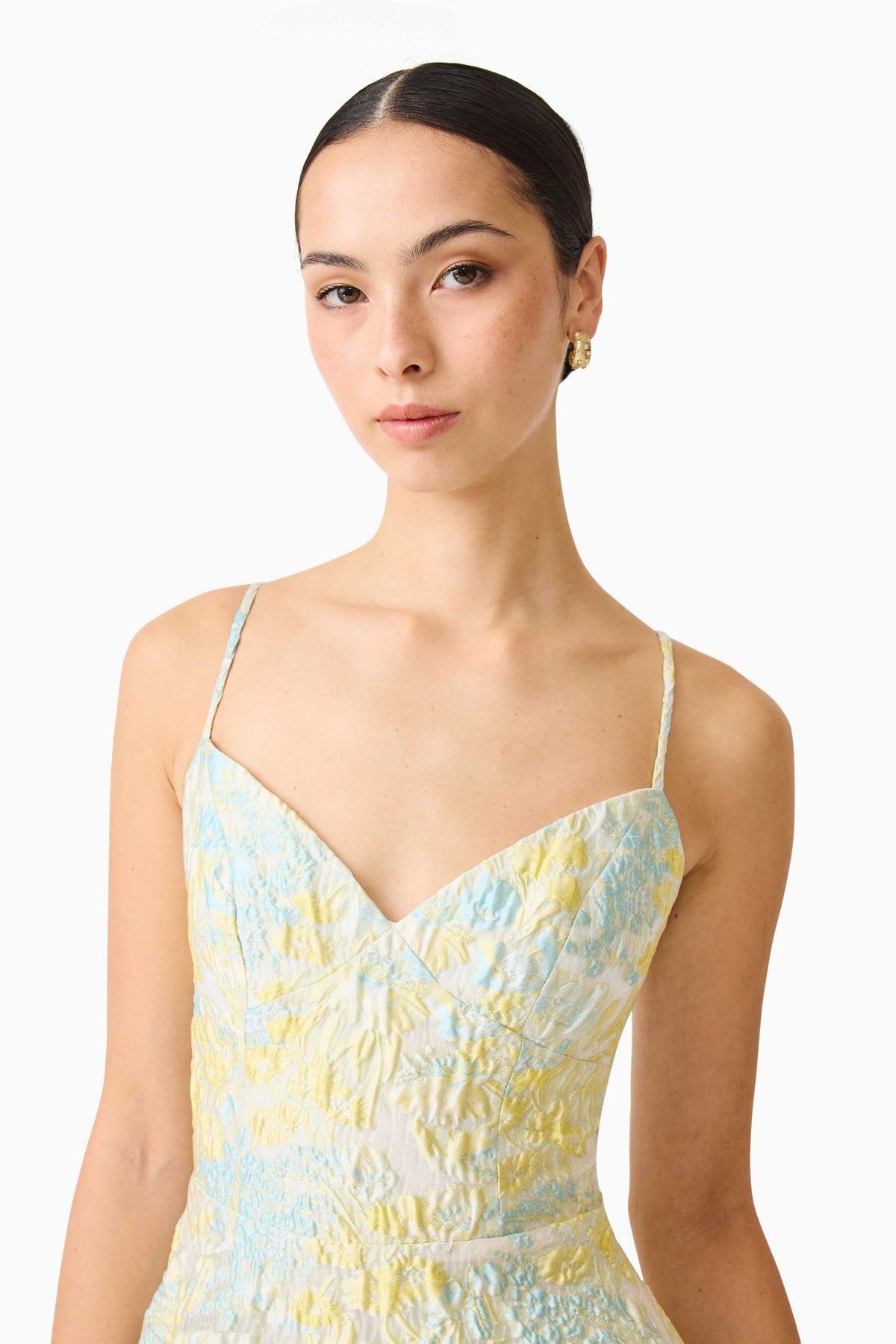 Penelope Tiered Gown in Yellow & Blue Floral