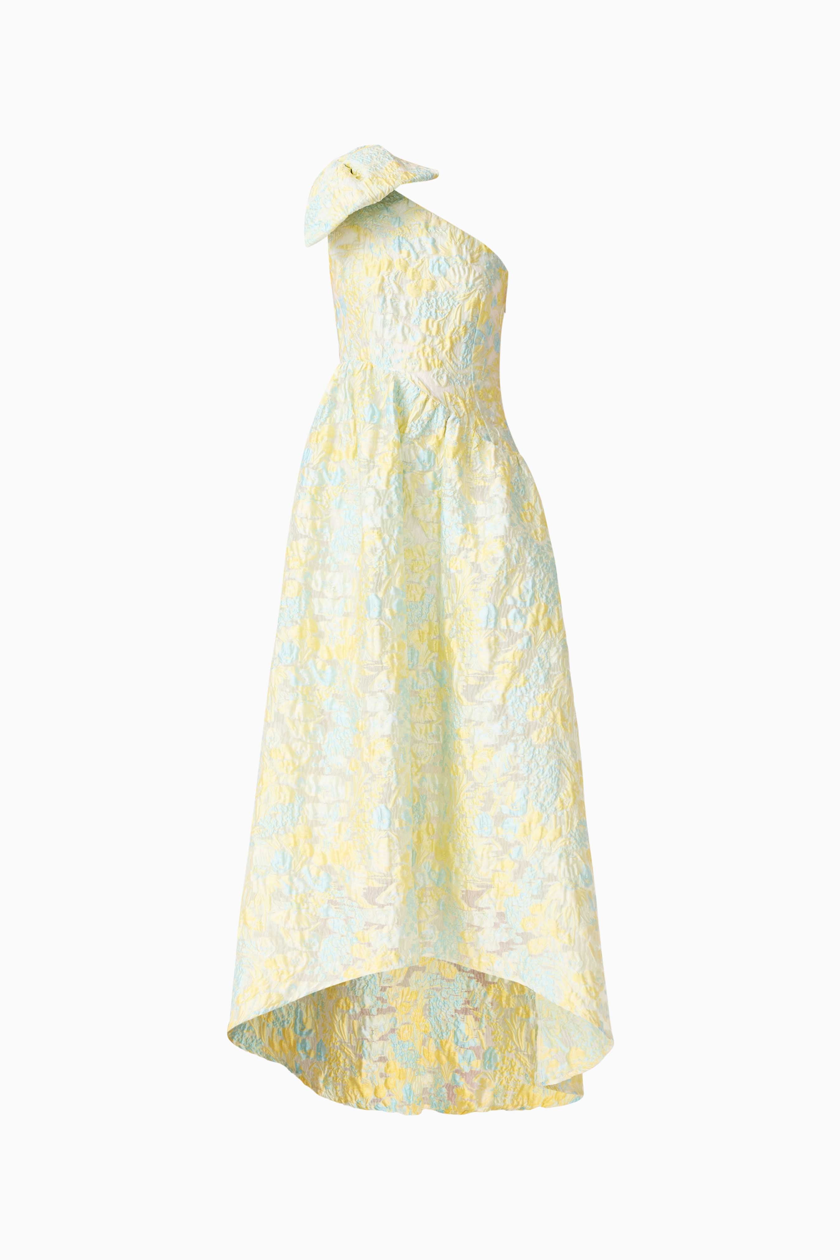 Penelope Asymmetrical Gown in Yellow & Blue Floral