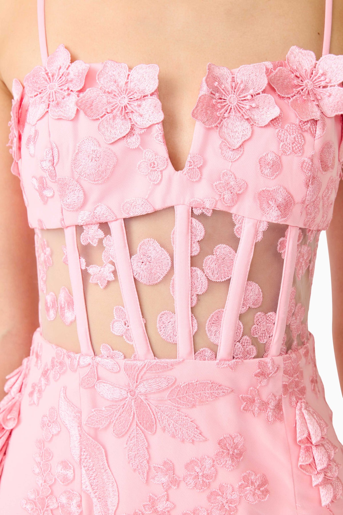Monique Floral Applique Midi Dress in Pink
