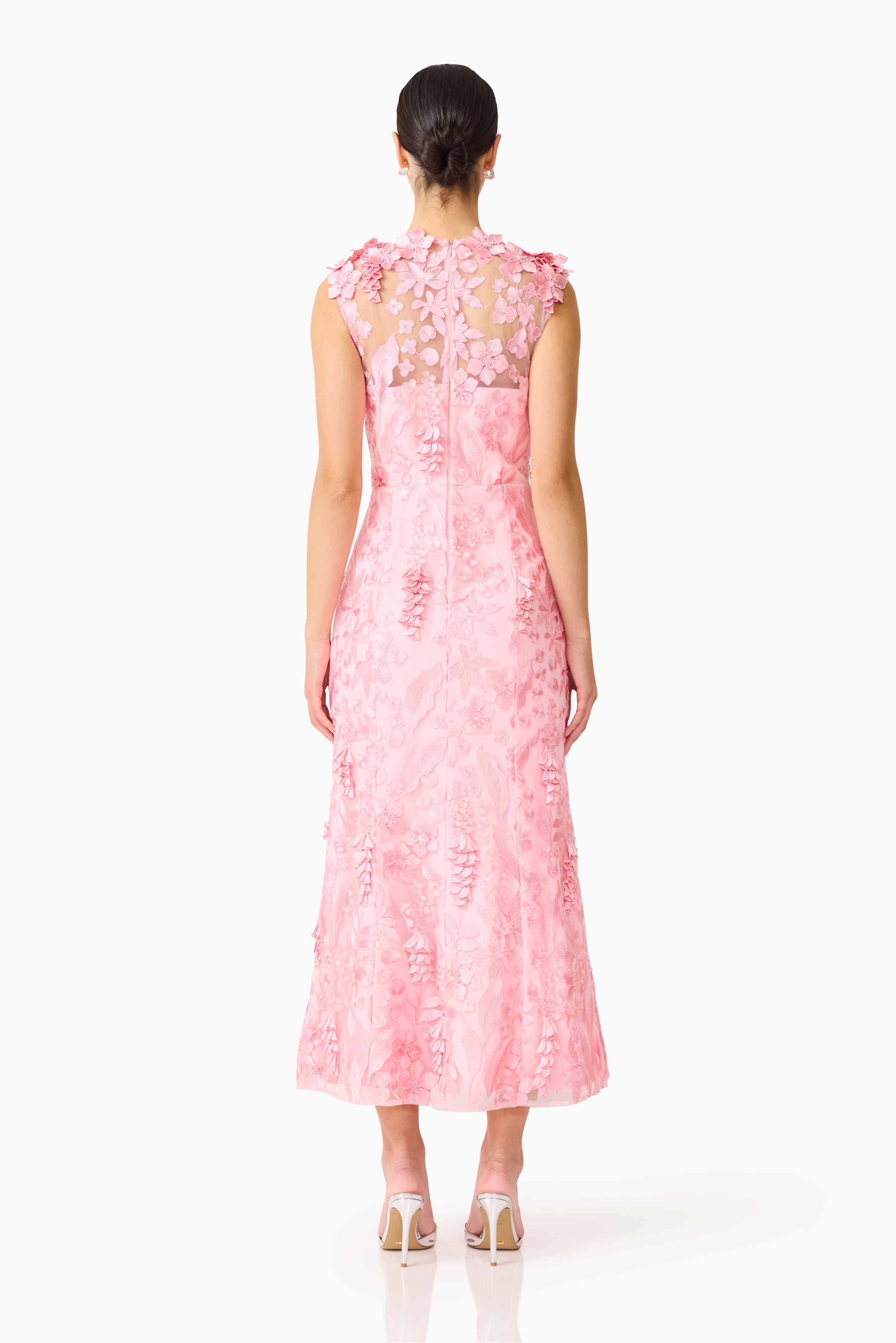 Monique Floral Applique Midi in Pink