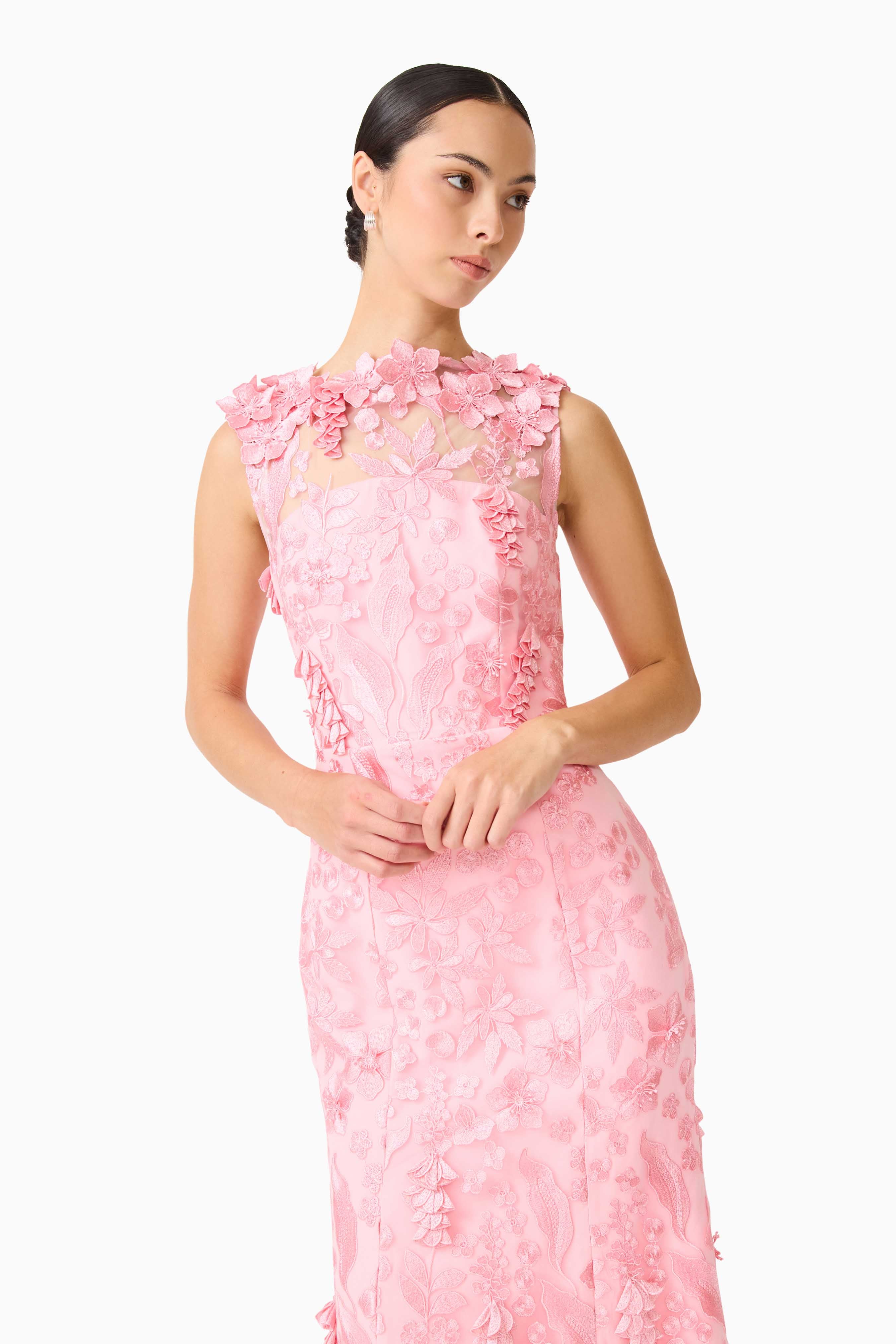 Monique Floral Applique Midi in Pink