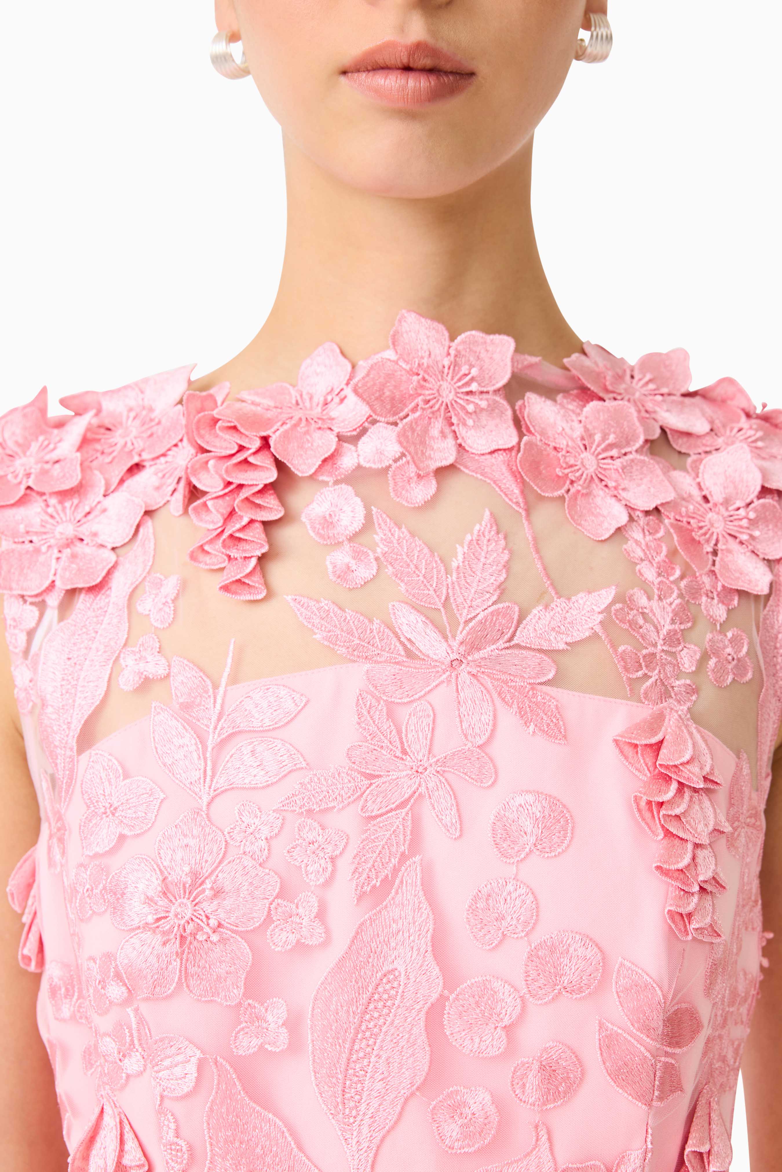 Monique Floral Applique Midi in Pink