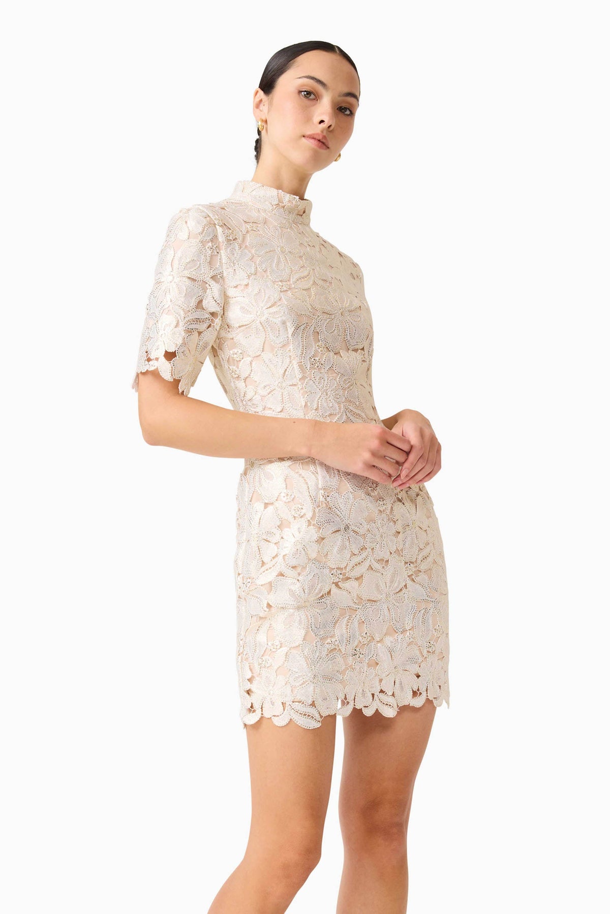 Nicoletta Short Sleeve Mini Dress in Gold
