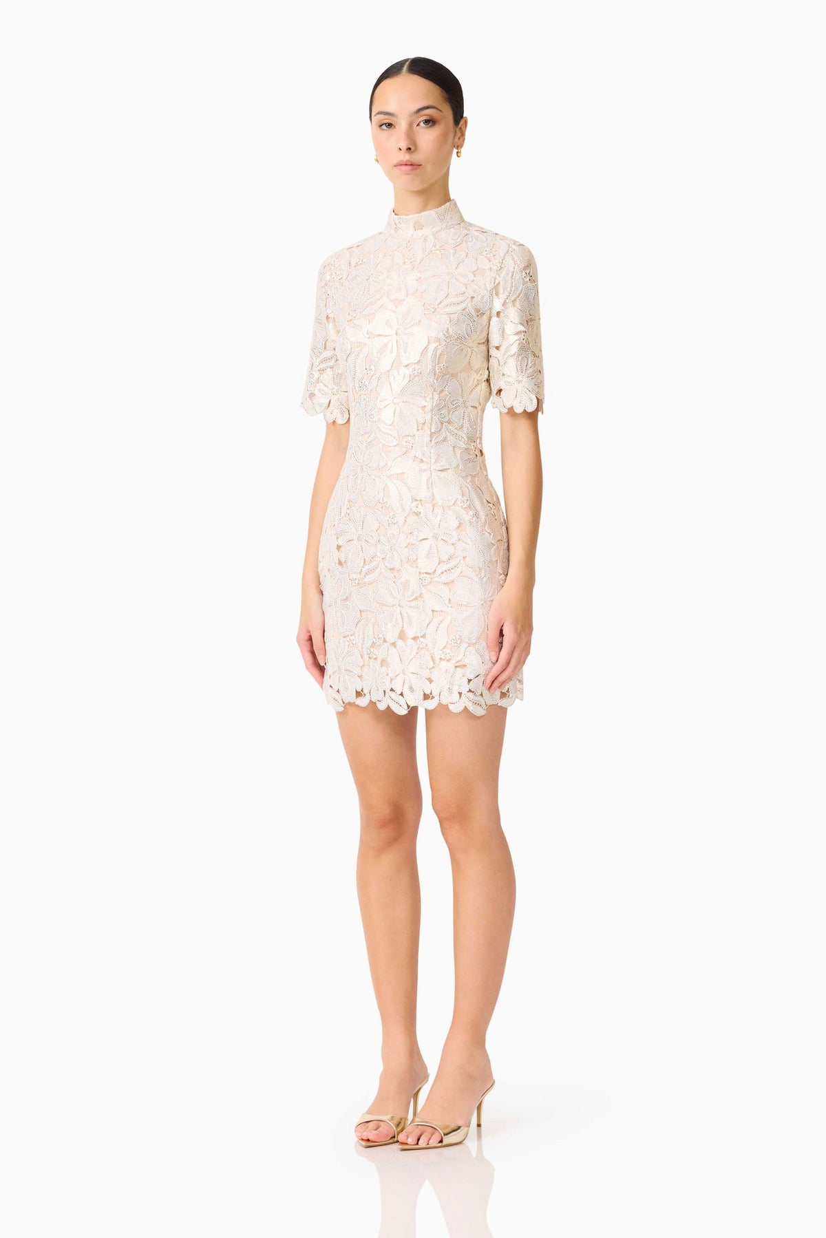 Nicoletta Short Sleeve Mini Dress in Gold
