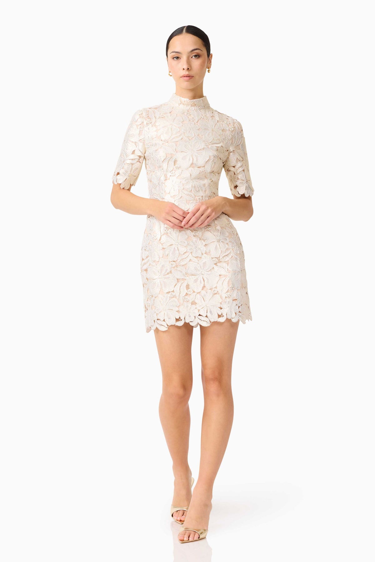 Nicoletta Short Sleeve Mini Dress in Gold