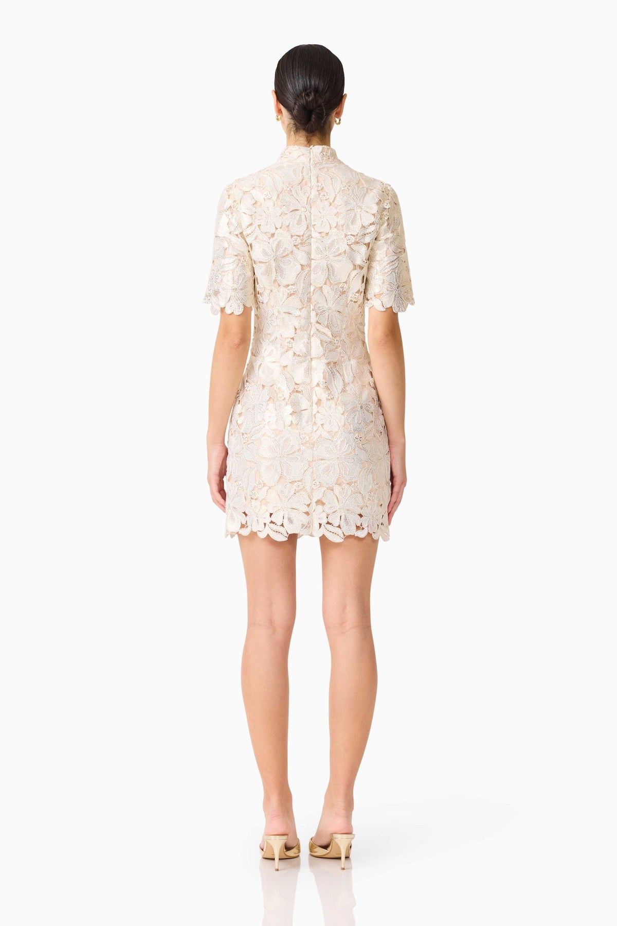 Nicoletta Short Sleeve Mini Dress in Gold