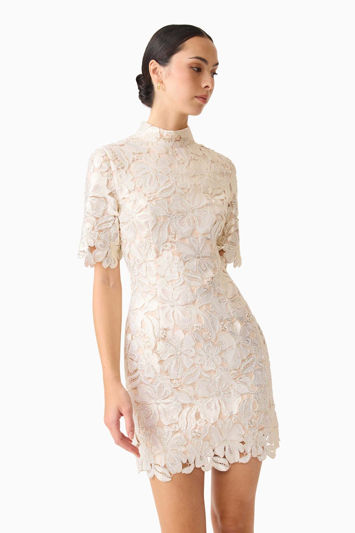 Nicoletta Short Sleeve Mini Dress in Gold