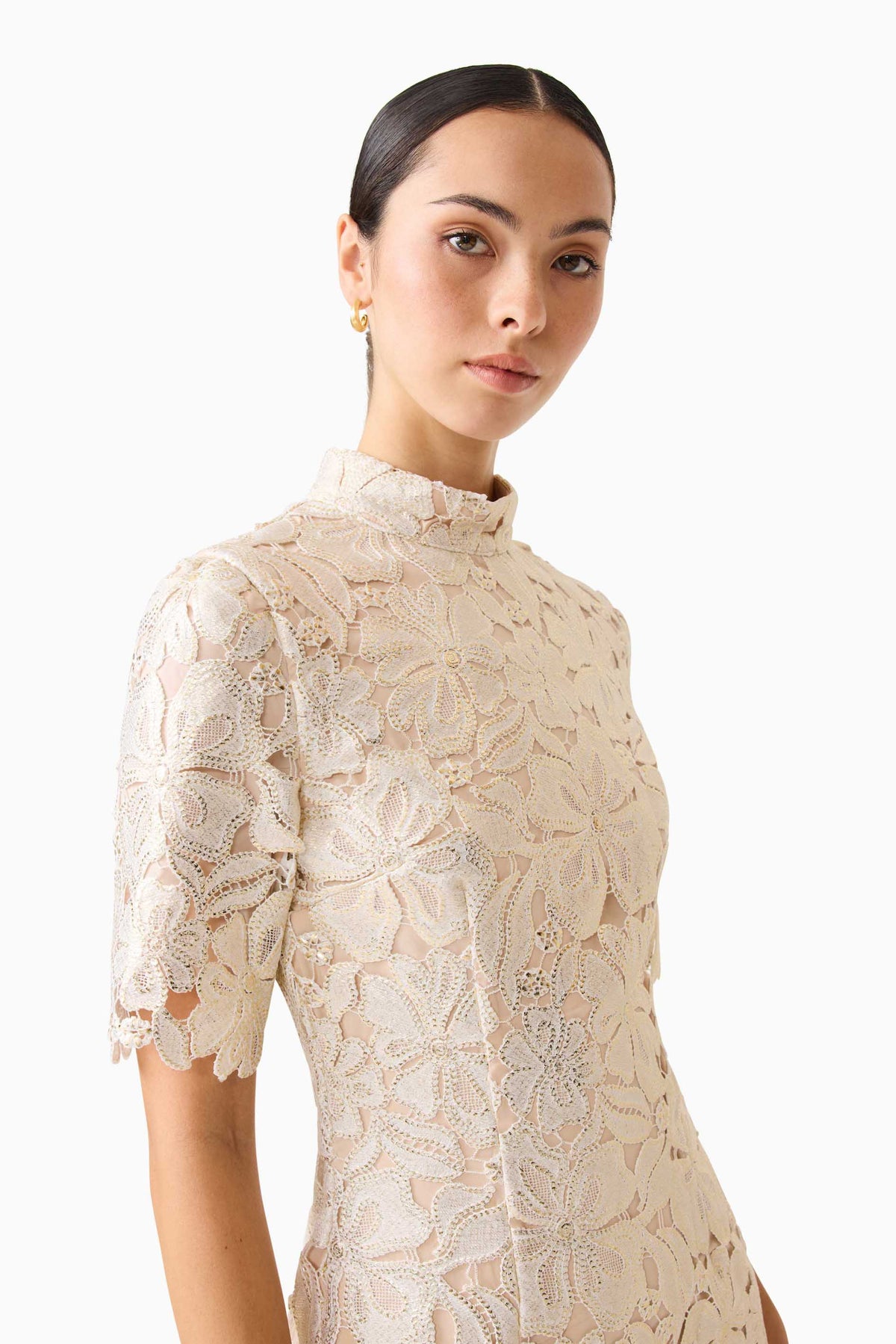Nicoletta Short Sleeve Mini Dress in Gold