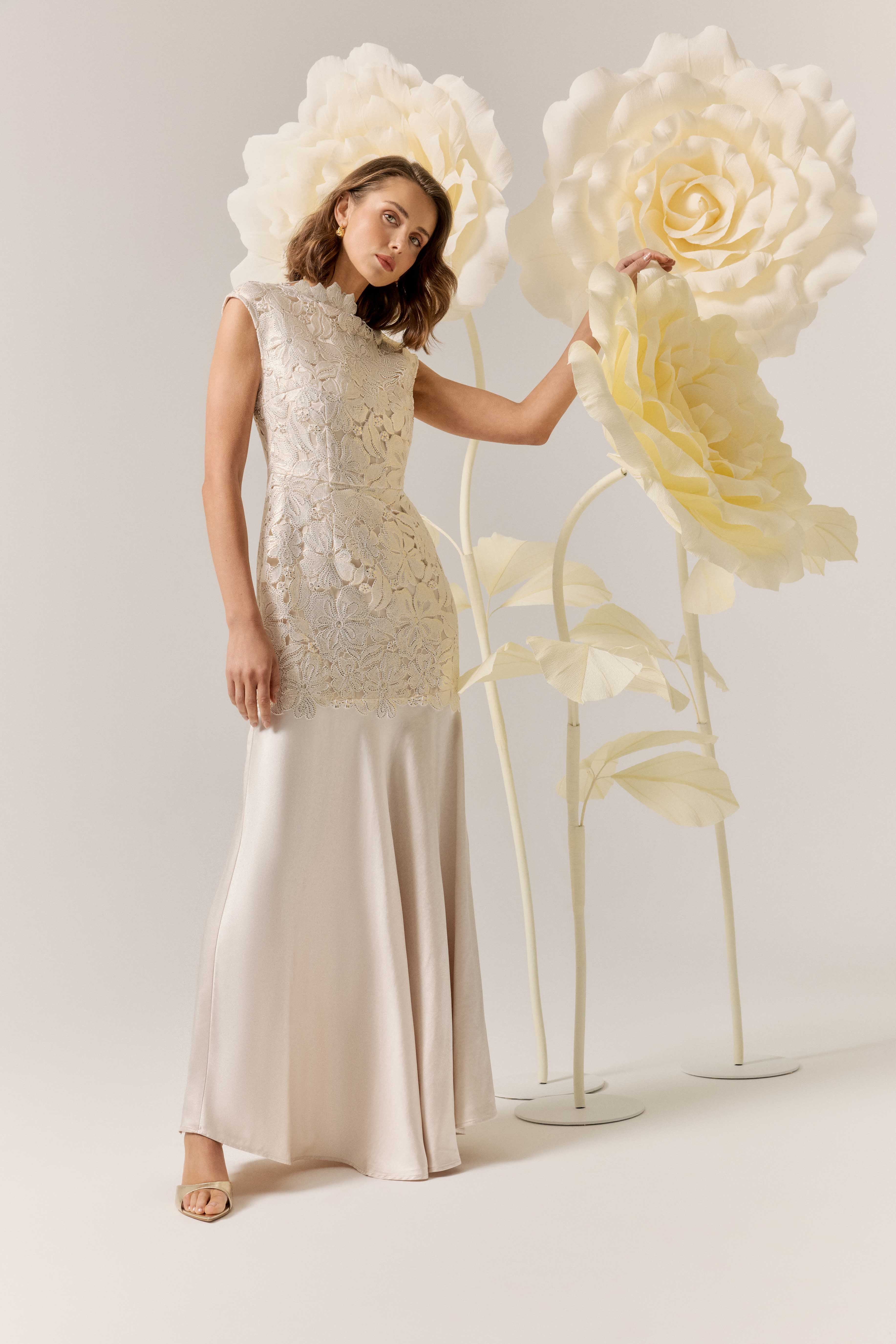 Nicoletta High Neck Gown in Gold