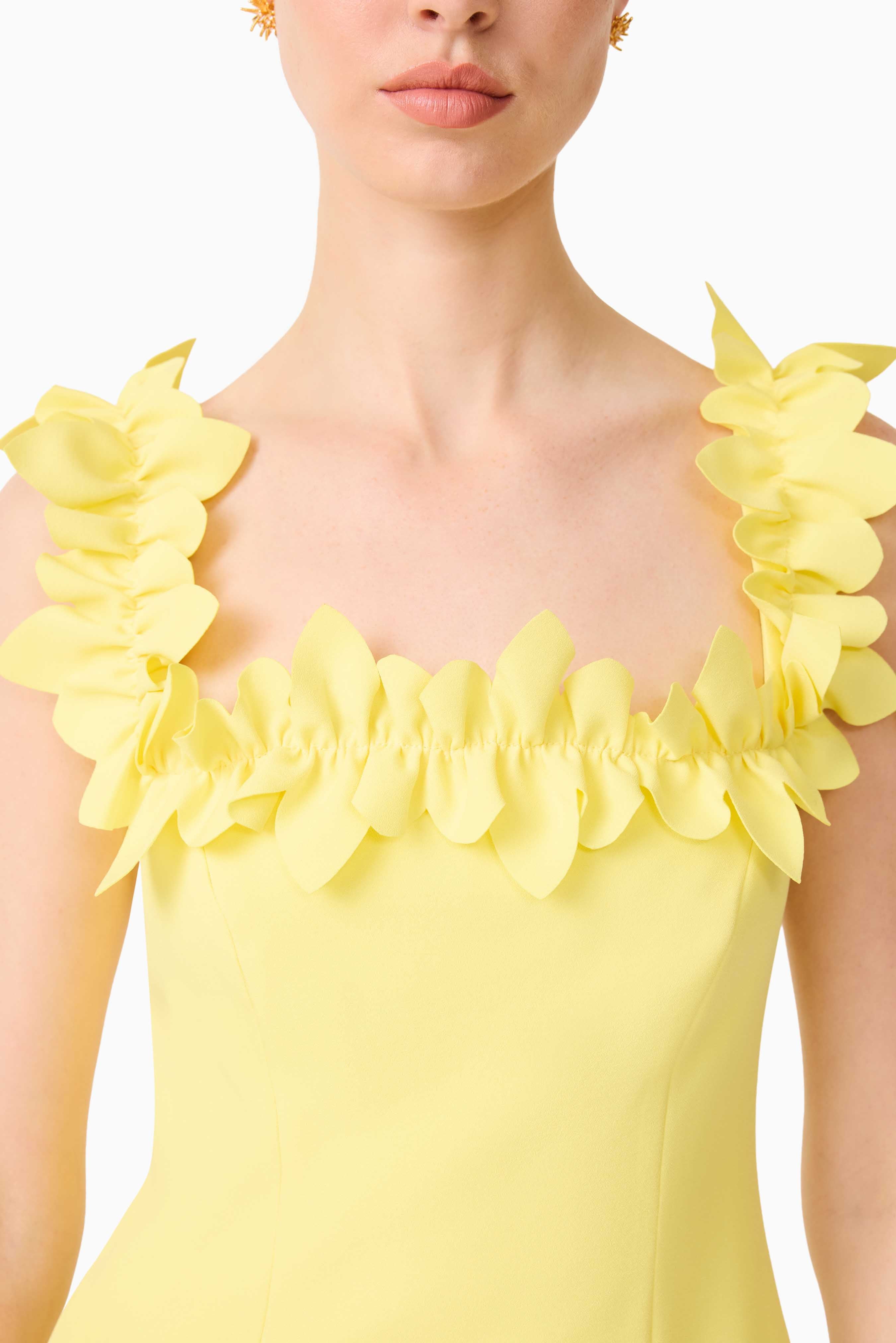 Cara Square Neck Mini Dress in Yellow