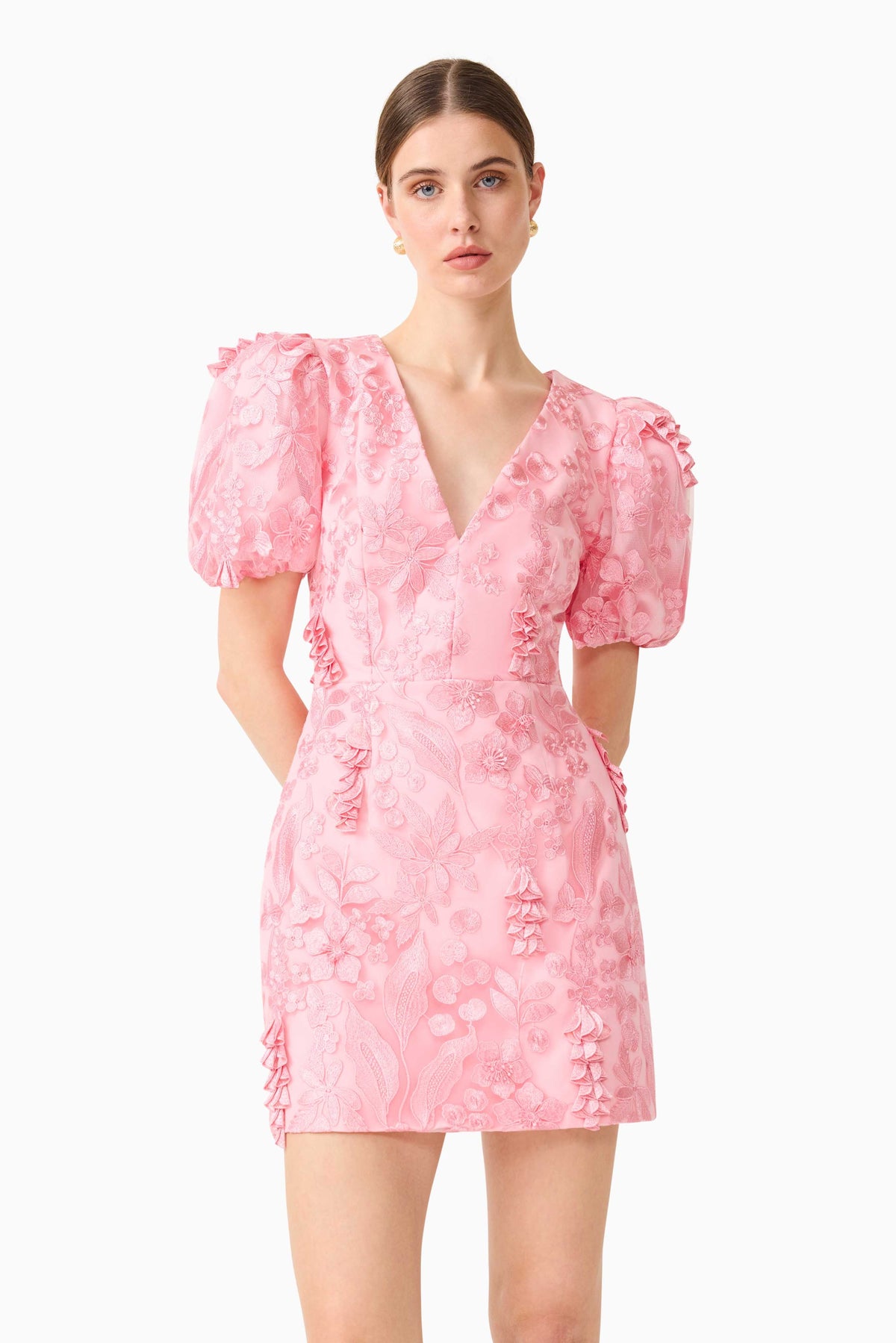 Monique Puff Sleeve Mini Dress in Pink