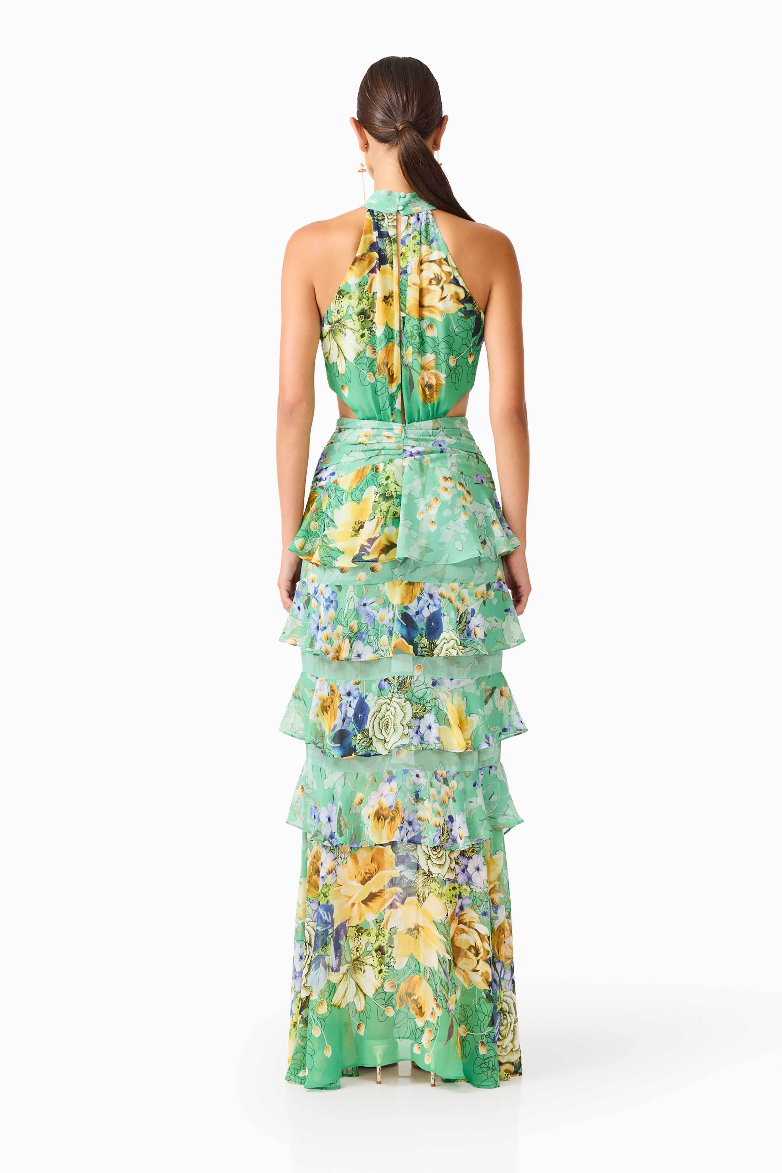 Gardenia Halter Maxi Gown In Green