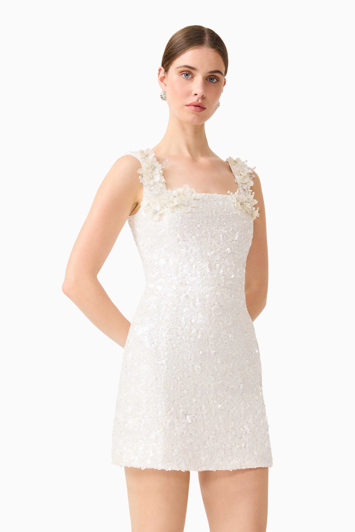 Alessia Embellished Mini Dress in White