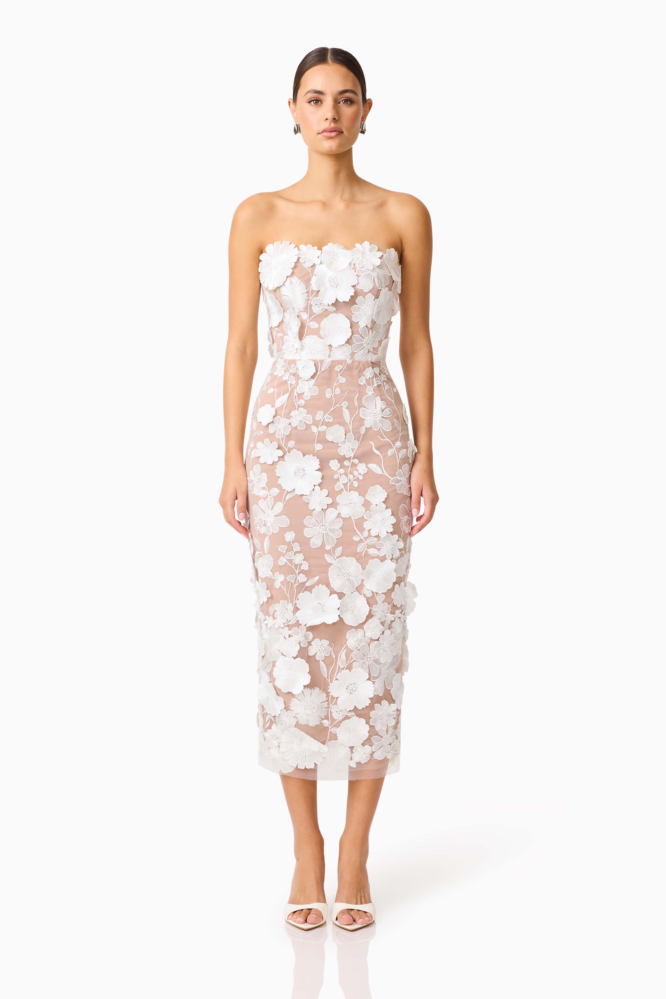 Helena Strapless Midi Dress In White