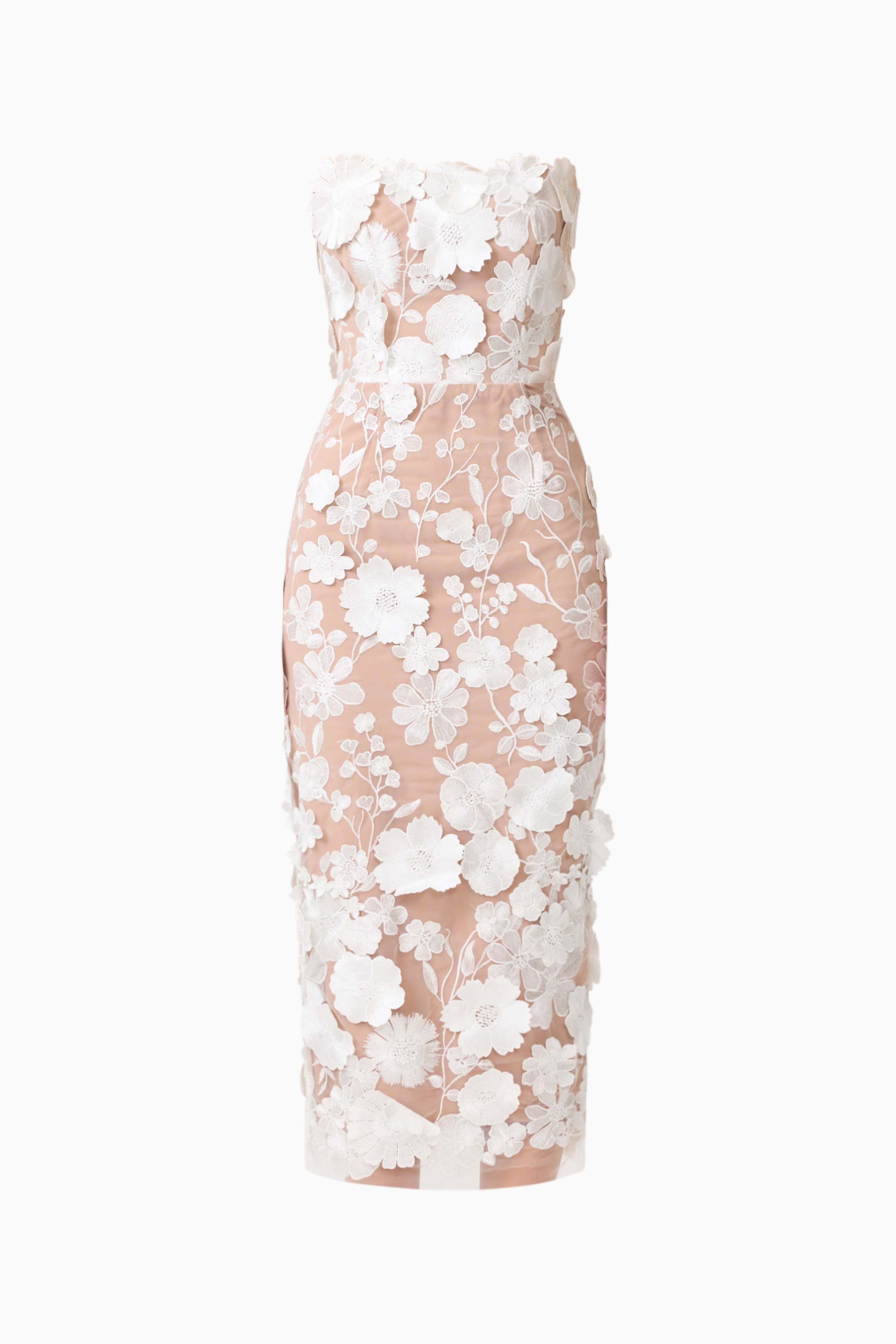 Helena Strapless Midi Dress In White
