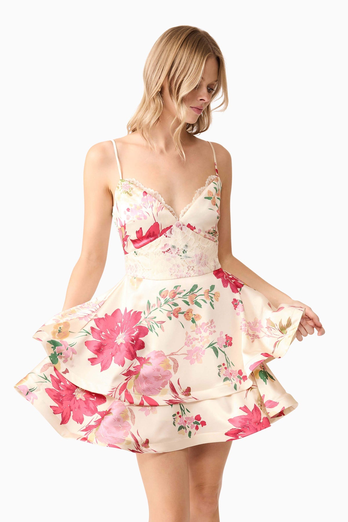 Rosalina Tiered Mini Dress in Floral