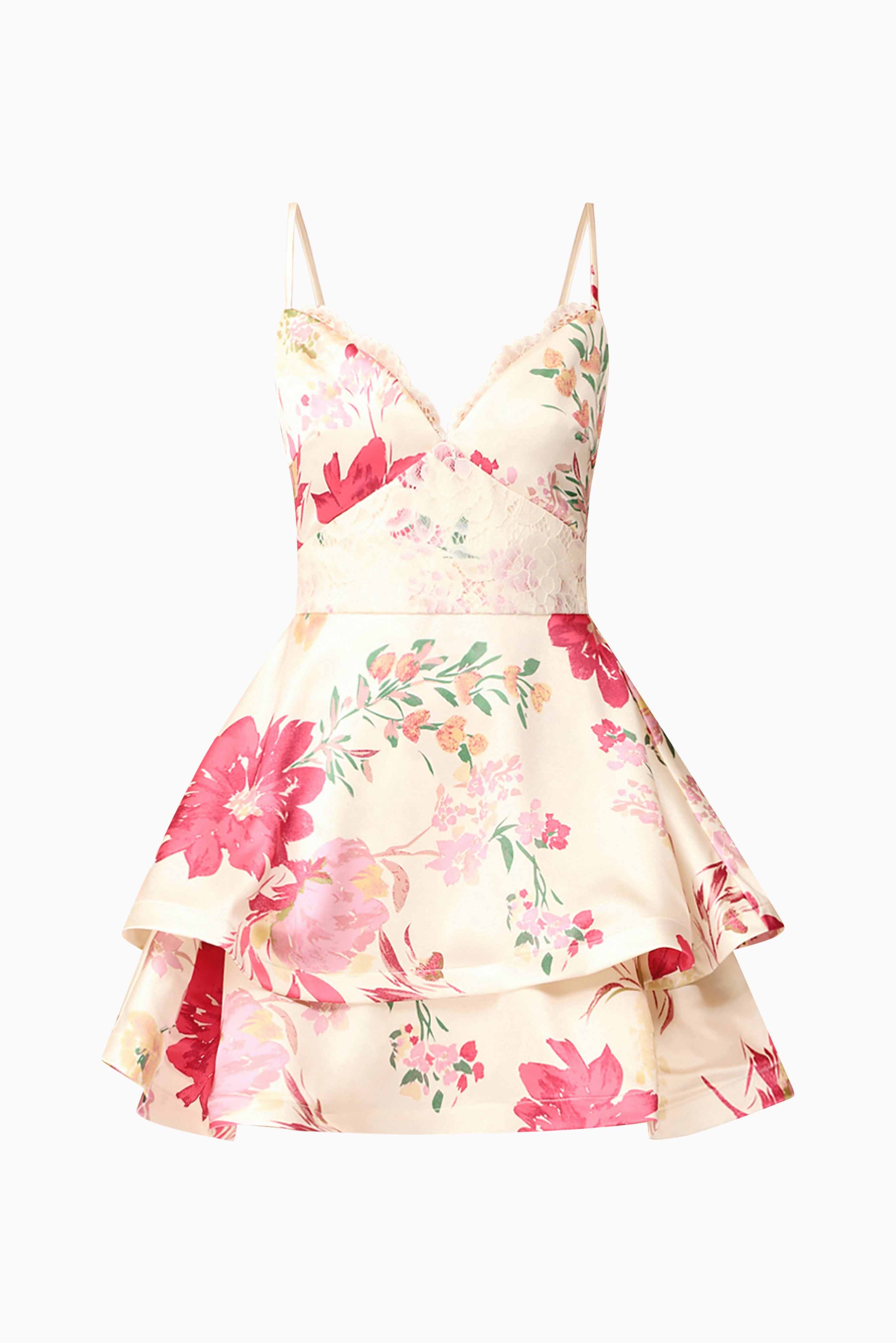 Rosalina Tiered Mini Dress in Floral