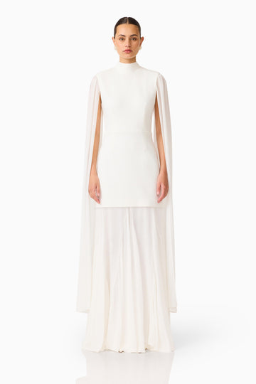 Odelia Cape Sleeve Gown in White