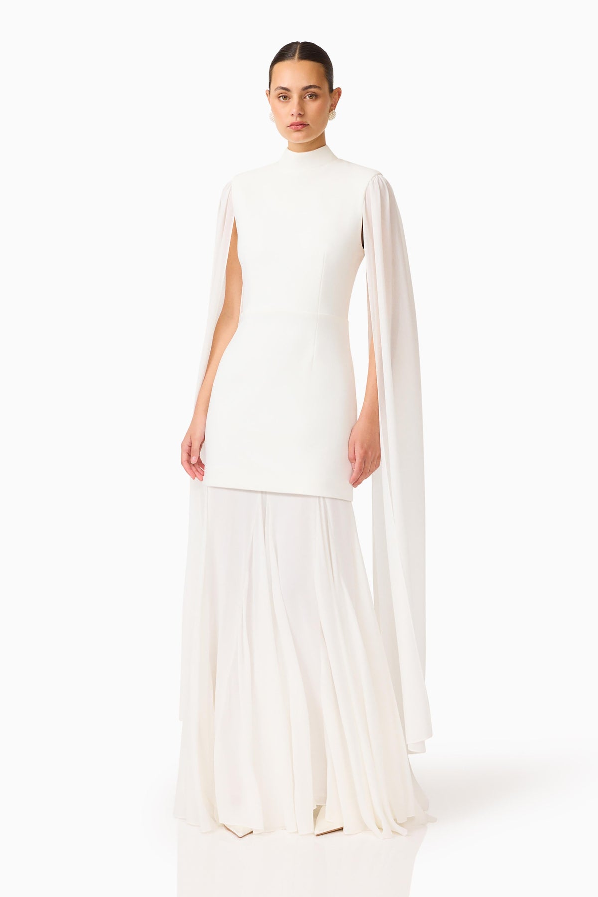 Odelia Cape Sleeve Gown in White