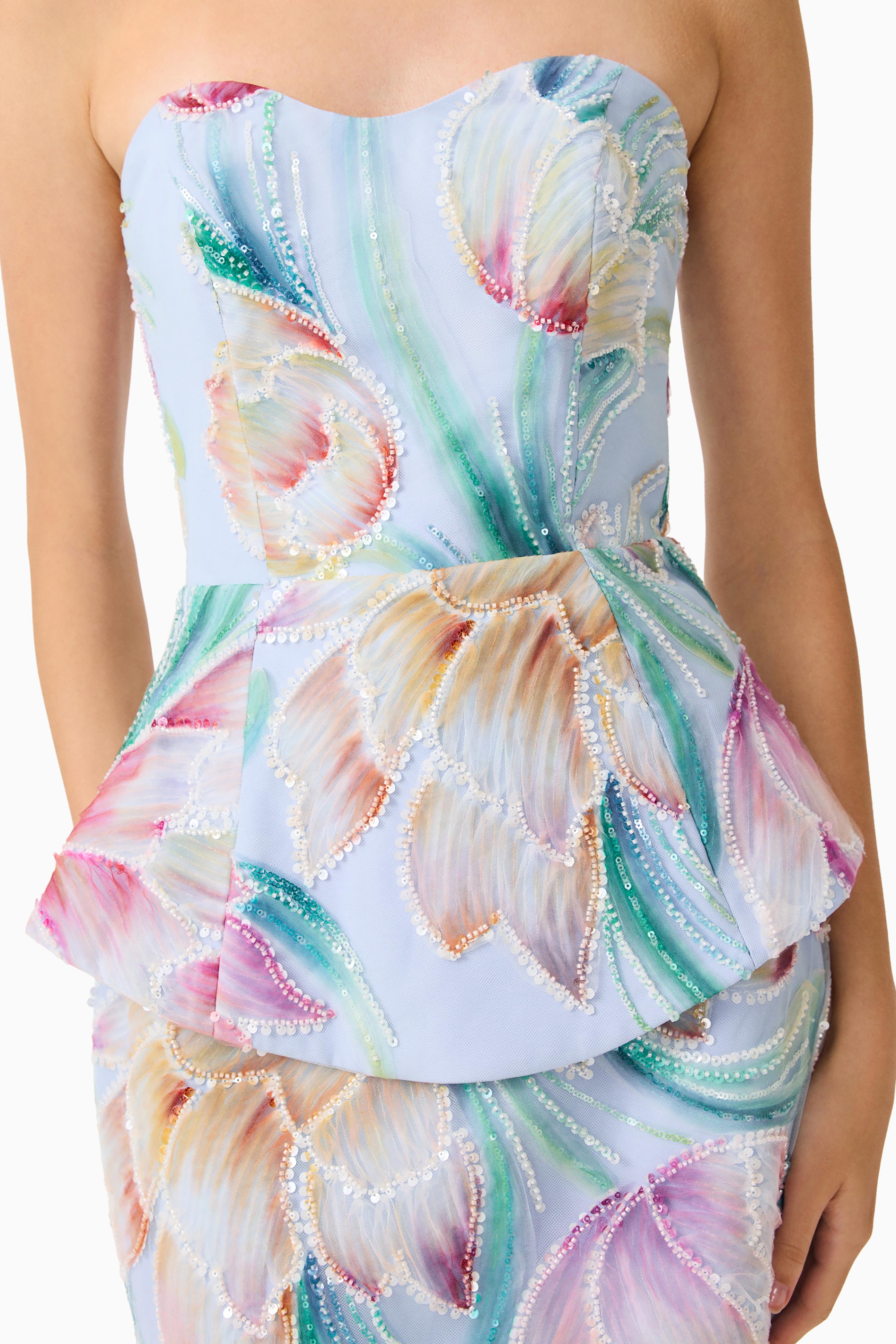 Priselle Peplum Top & Mini Skirt Set in Blue Floral