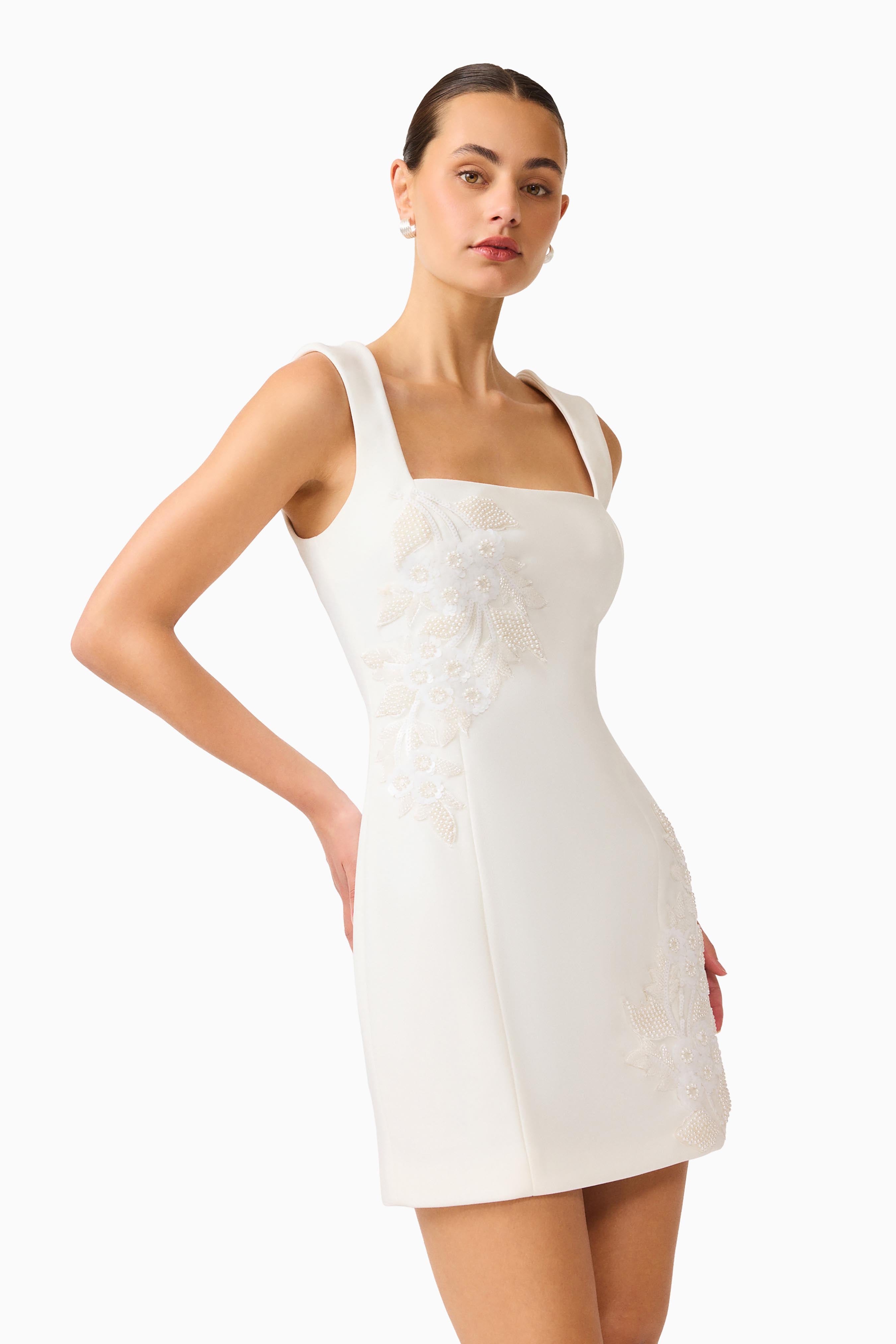Odelia Beaded Mini Dress in White