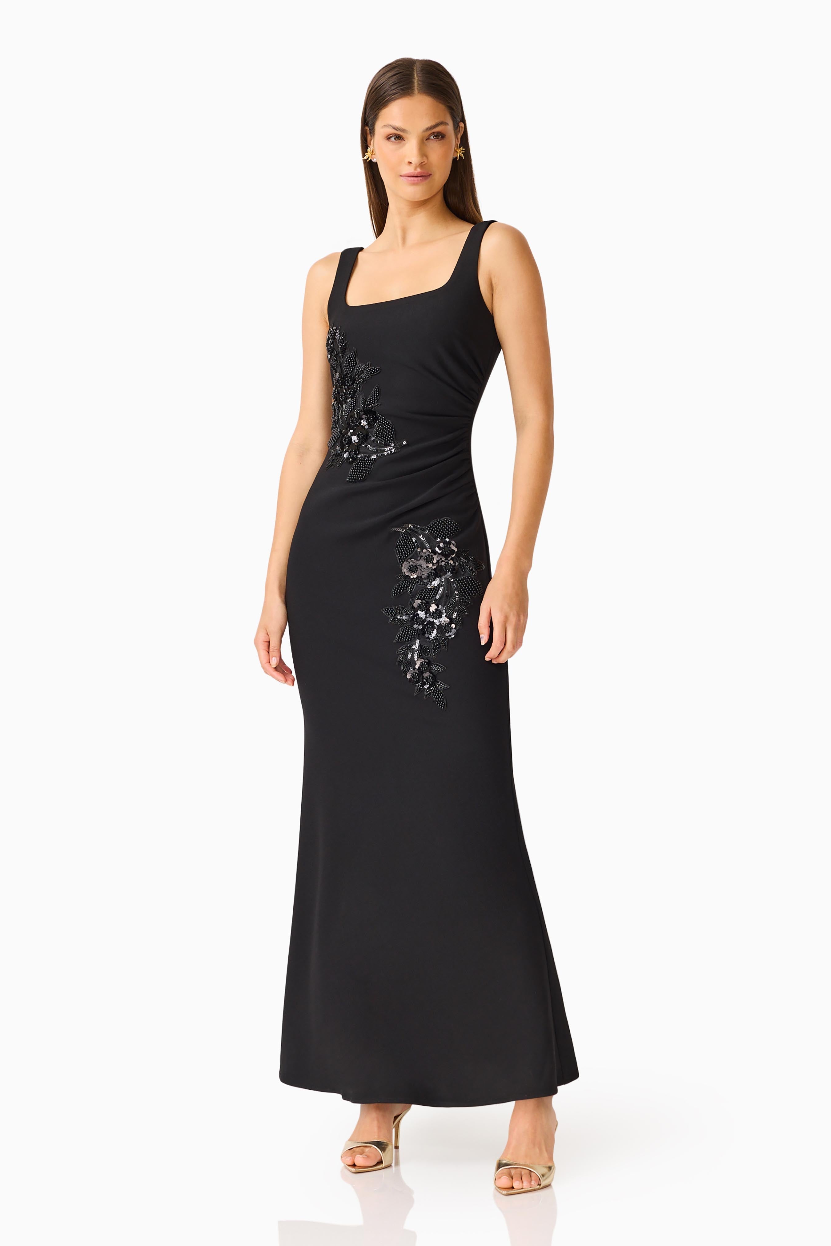 Odelia Beaded Maxi Dress in Black