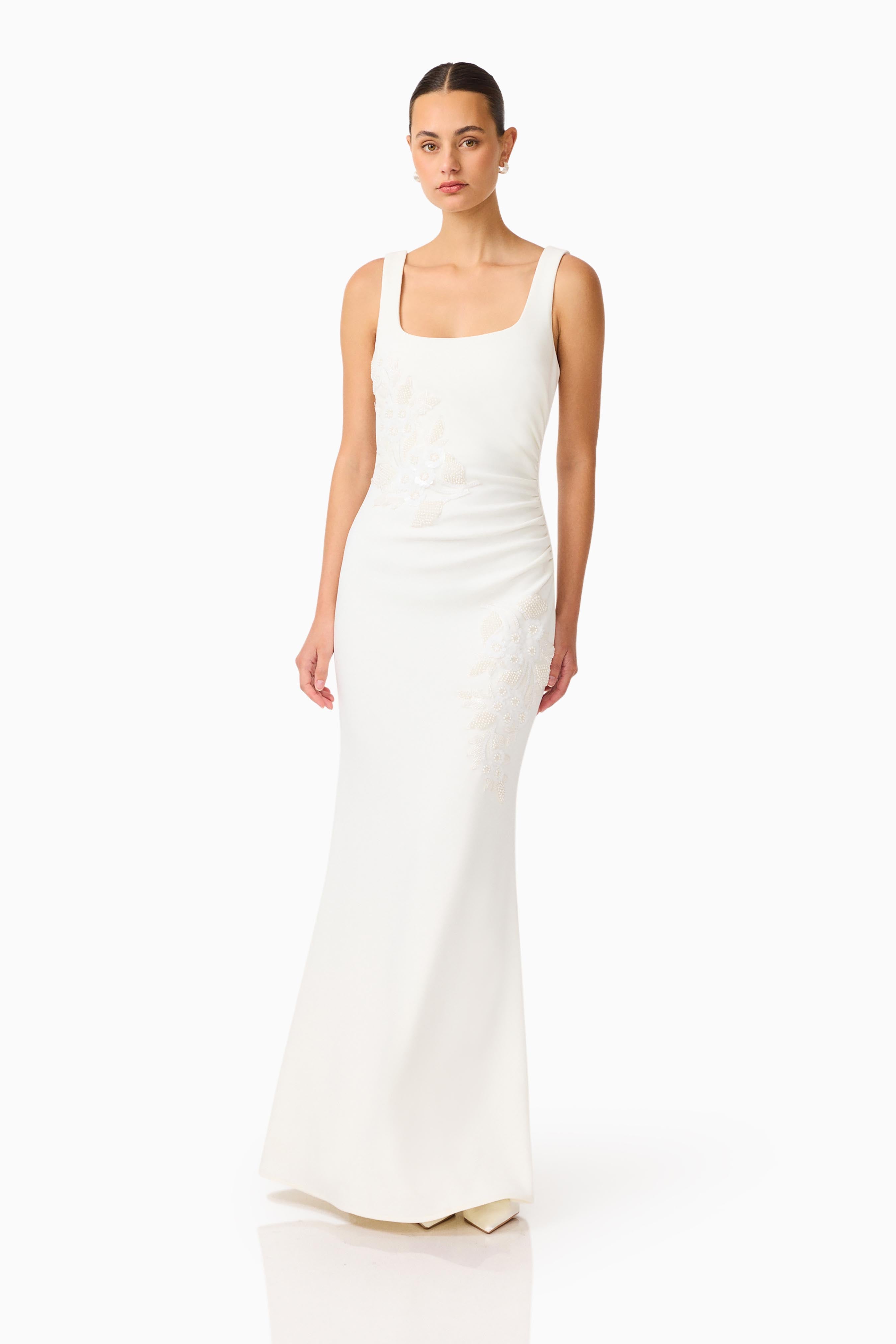 Odelia Beaded Maxi Dress in White