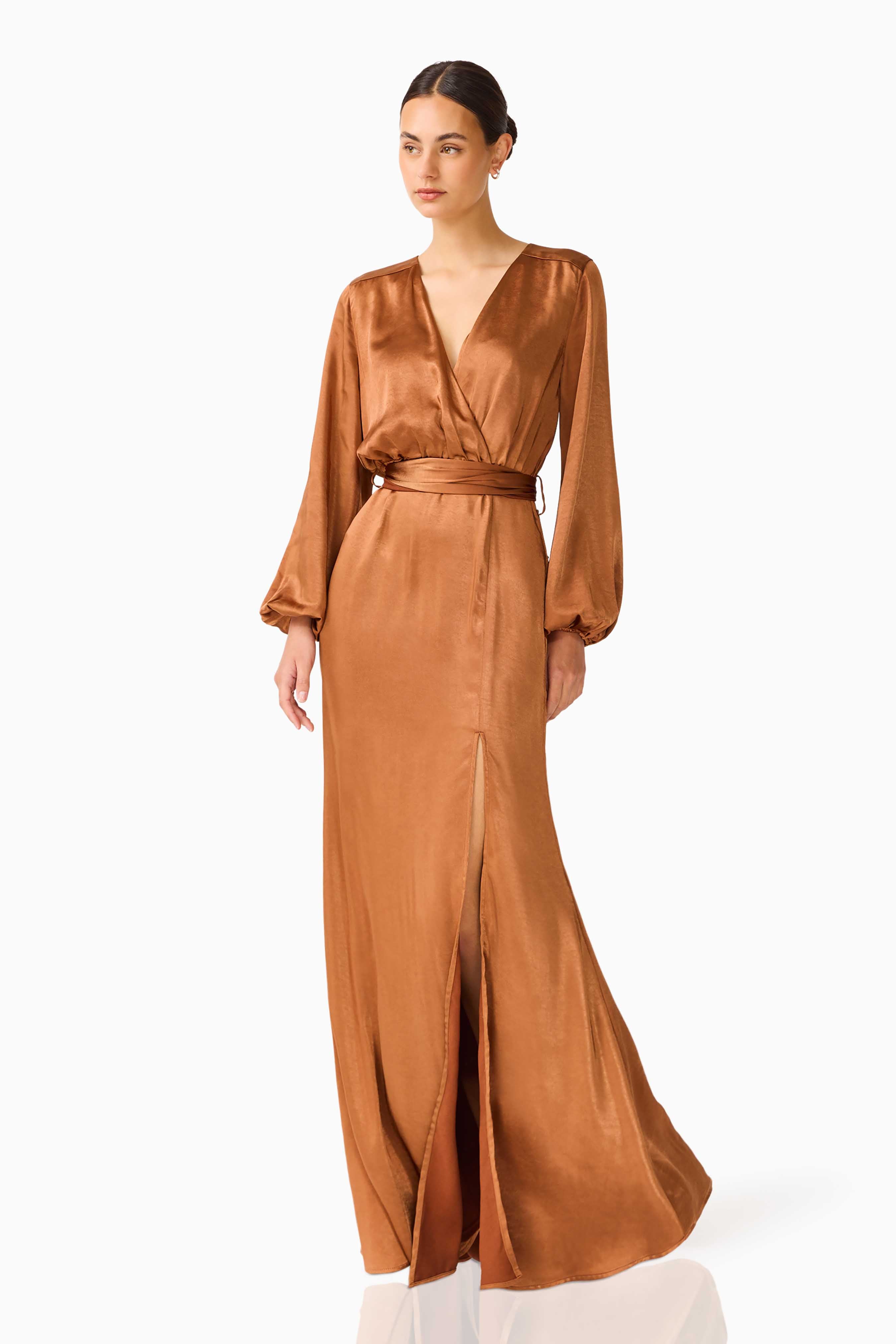 Kai Long Sleeve Maxi Dress in Toffee Brown