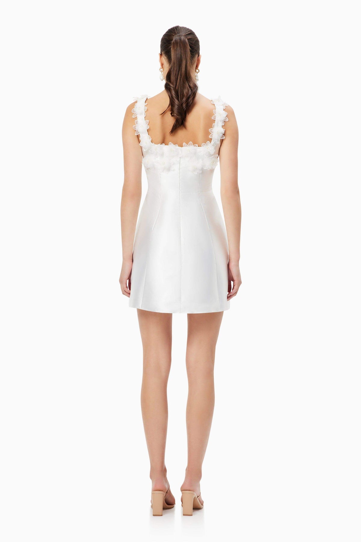 Elder Floral Decal Applique Mini Dress In White