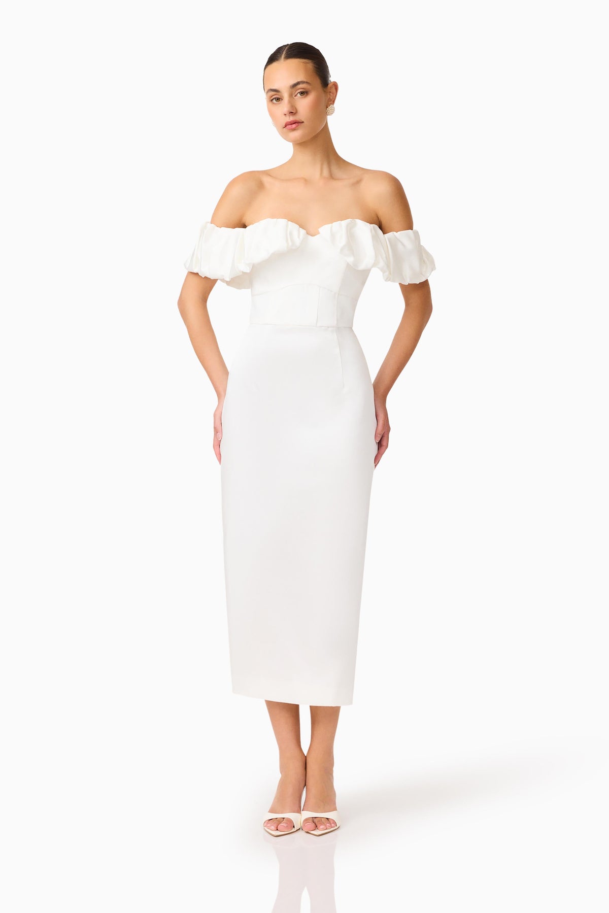 Espera Off Shoulder Midi Dress in White