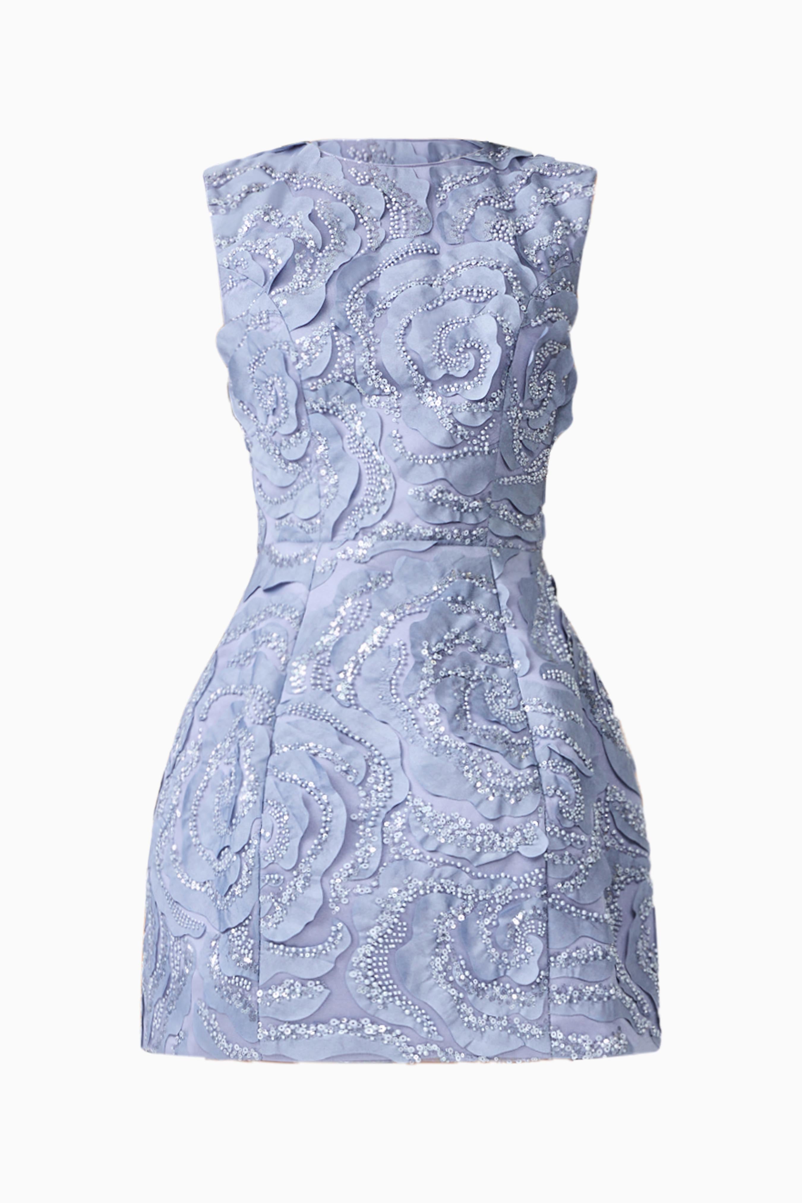Elisa Tulip Mini Dress in Steel Blue