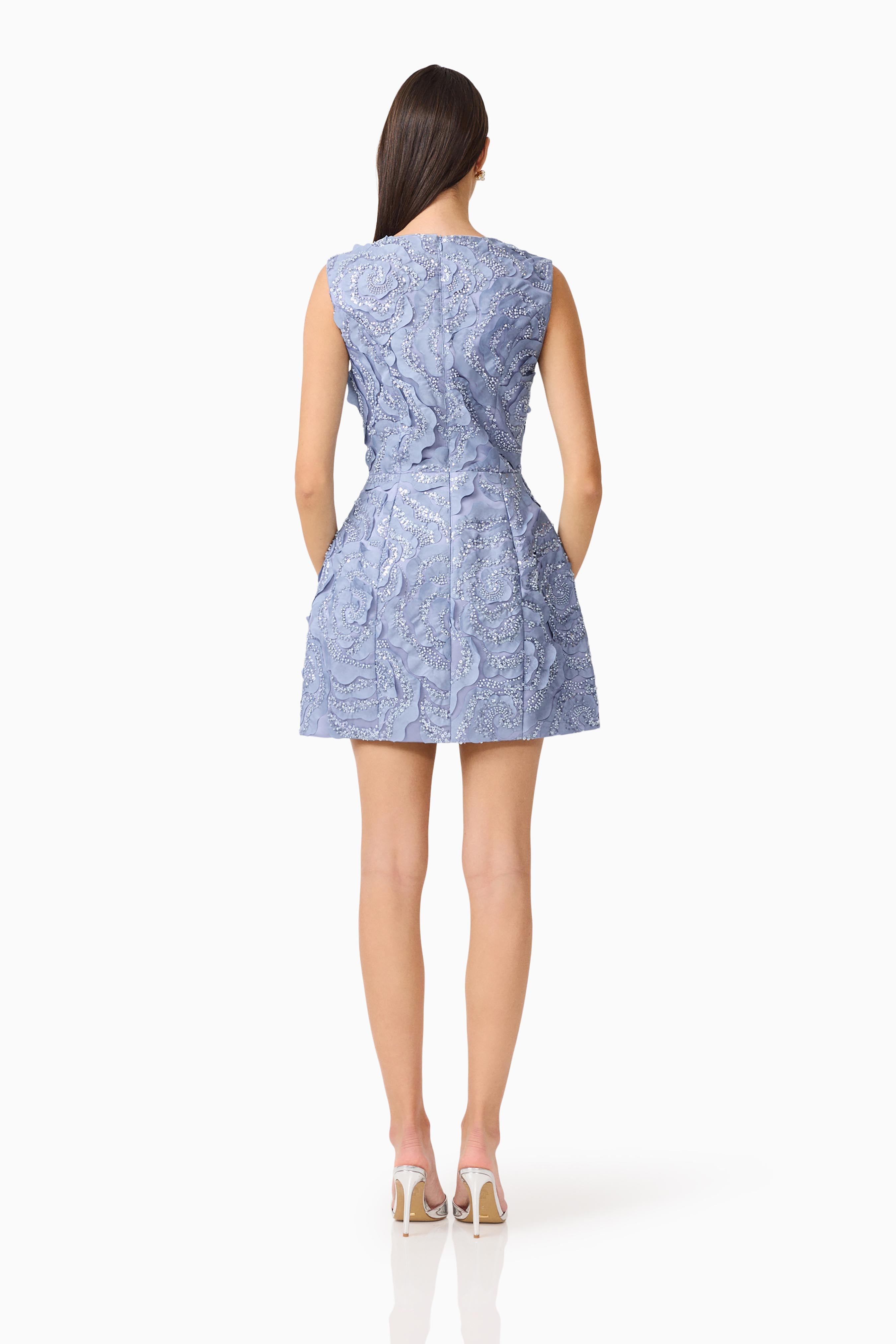 Elisa Tulip Mini Dress in Steel Blue
