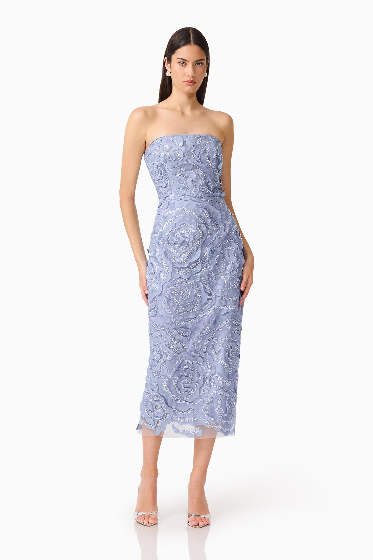 Elisa Column Midi Dress in Steel Blue
