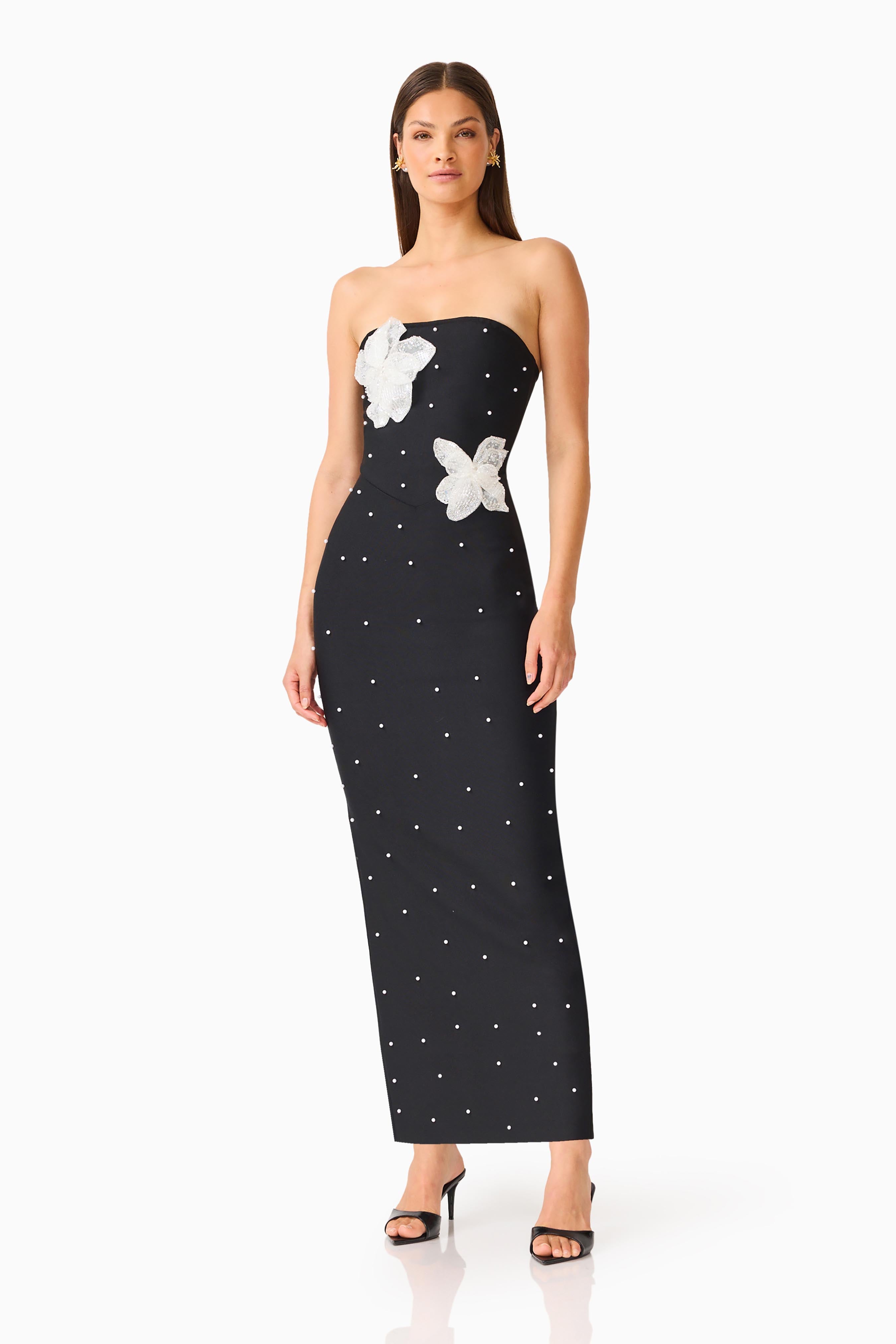 Natasia Embellished Maxi Dress in Black