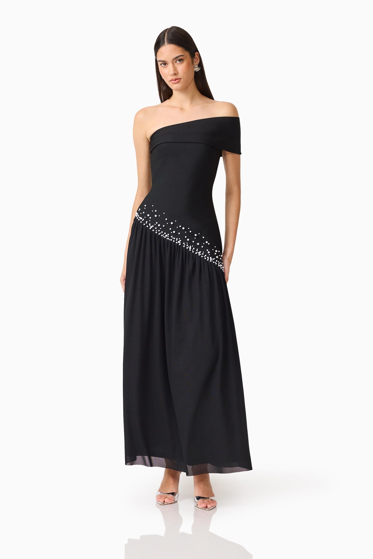 Natasia Off Shoulder Gown in Black