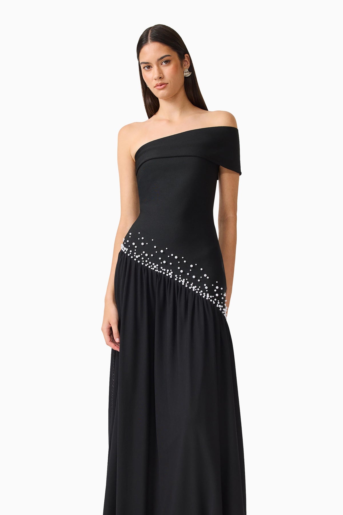 Natasia Off Shoulder Gown in Black