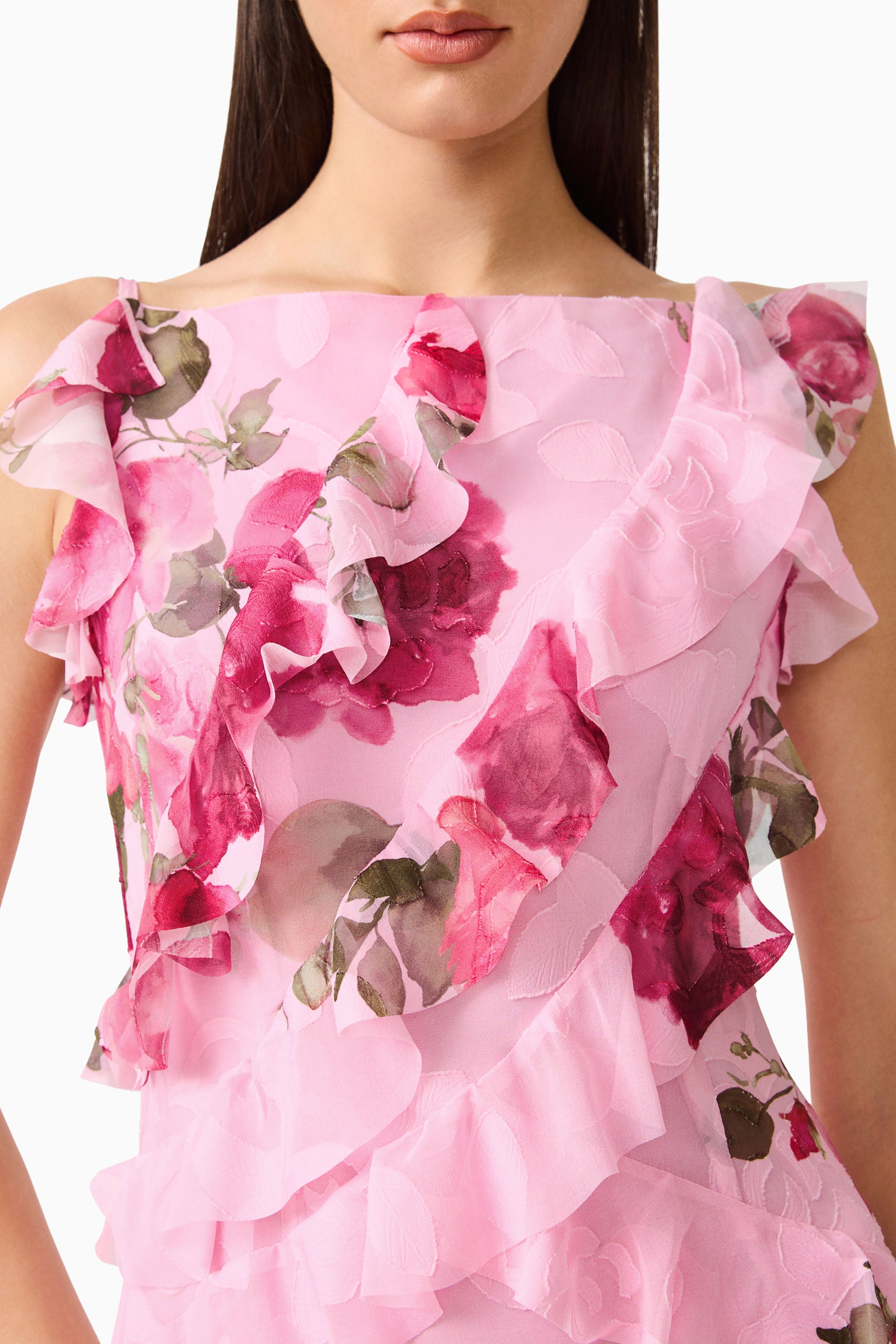 Eleanora Ruffle Gown in Pink Floral