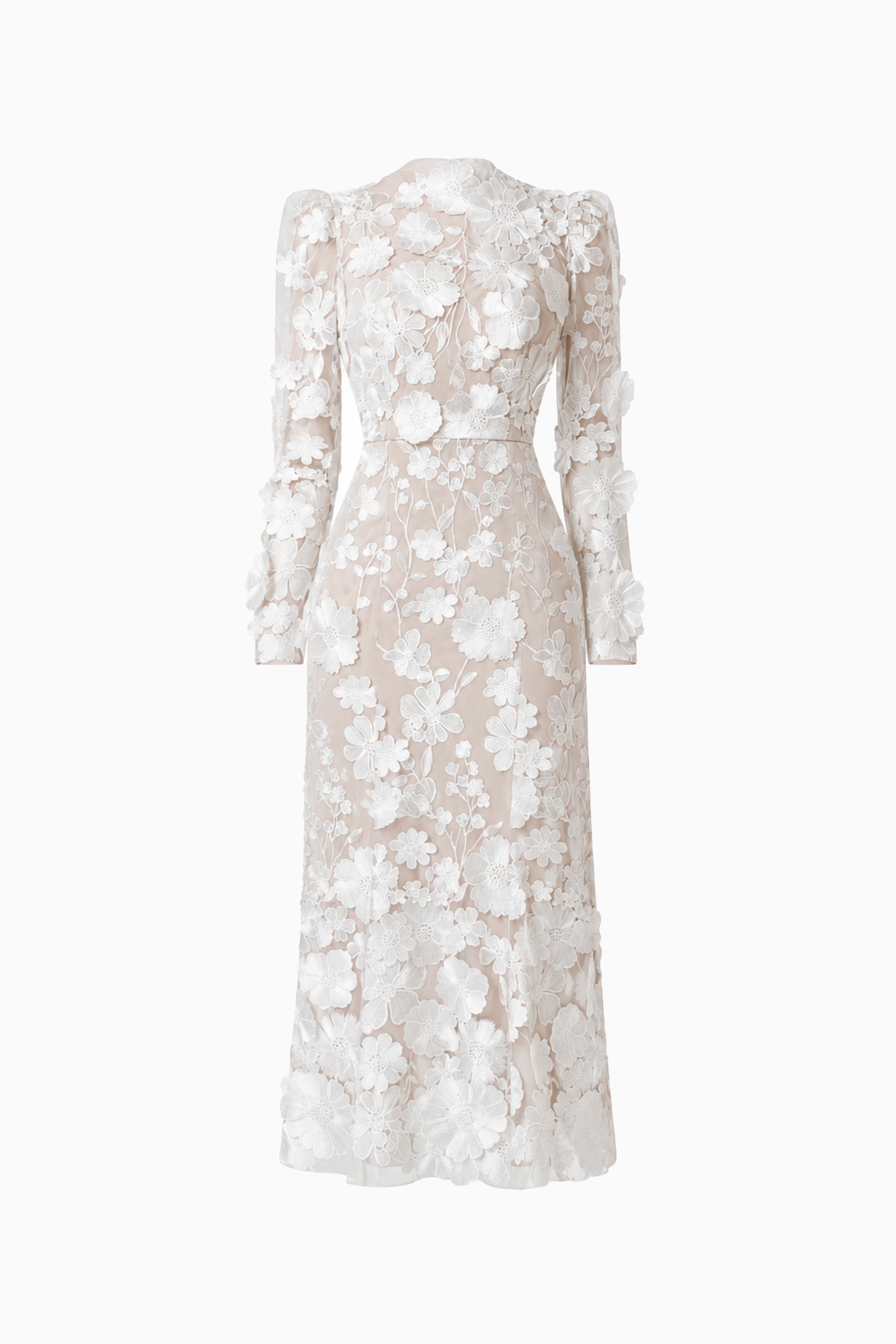 Shannon 3D Floral Midi Dress In White