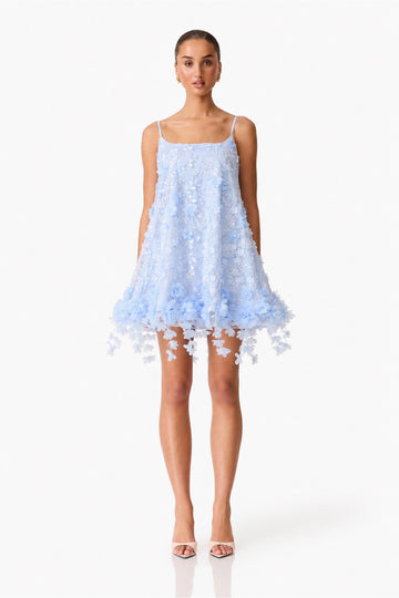 Rina Embellished Shift Mini Dress in Blue