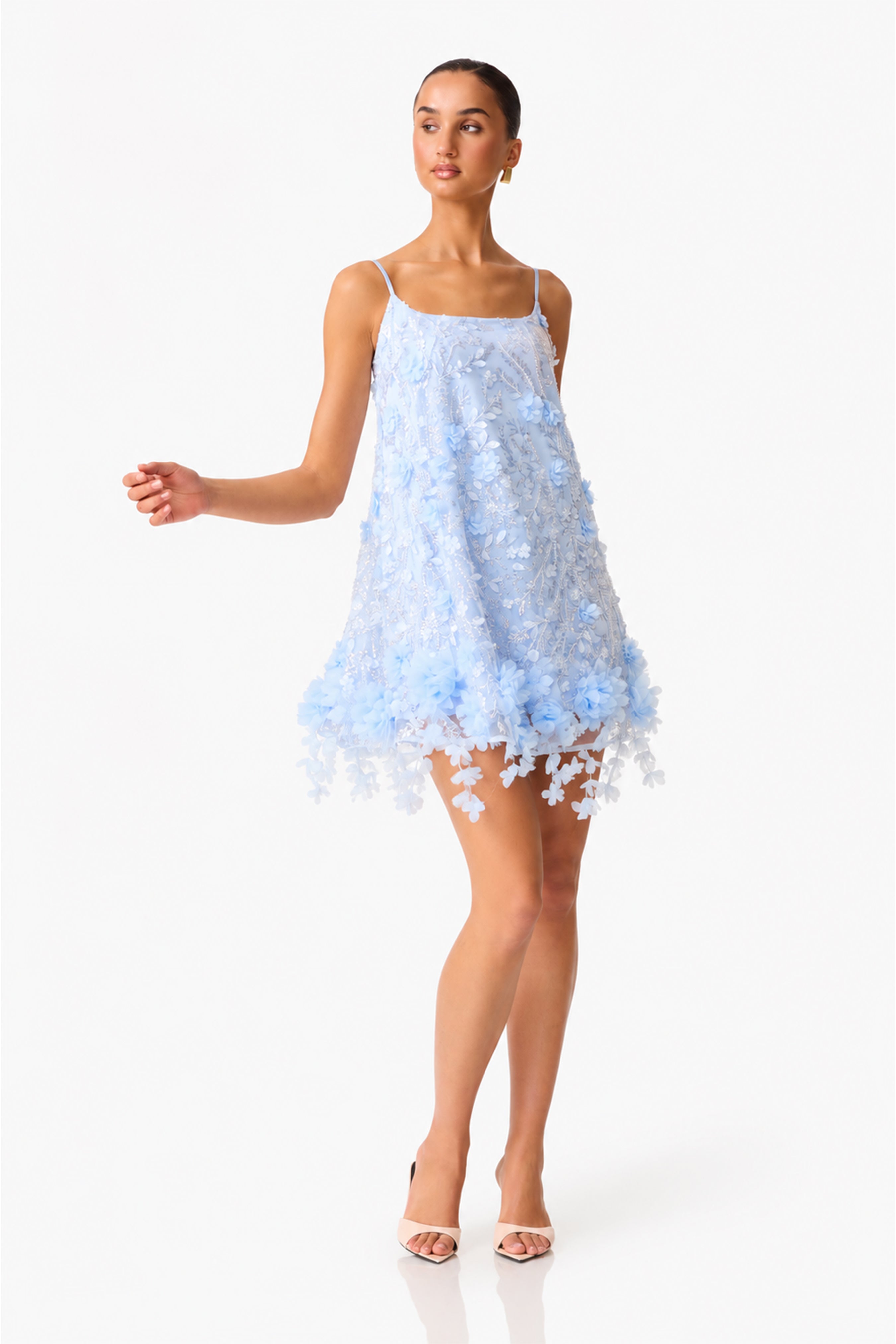 Rina Embellished Shift Mini Dress in Blue