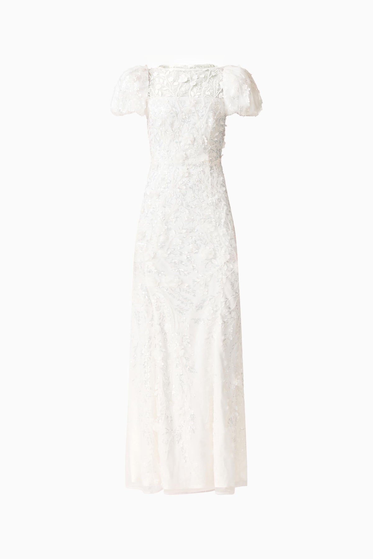 Rina Beaded Puff Sleeve Gown in White