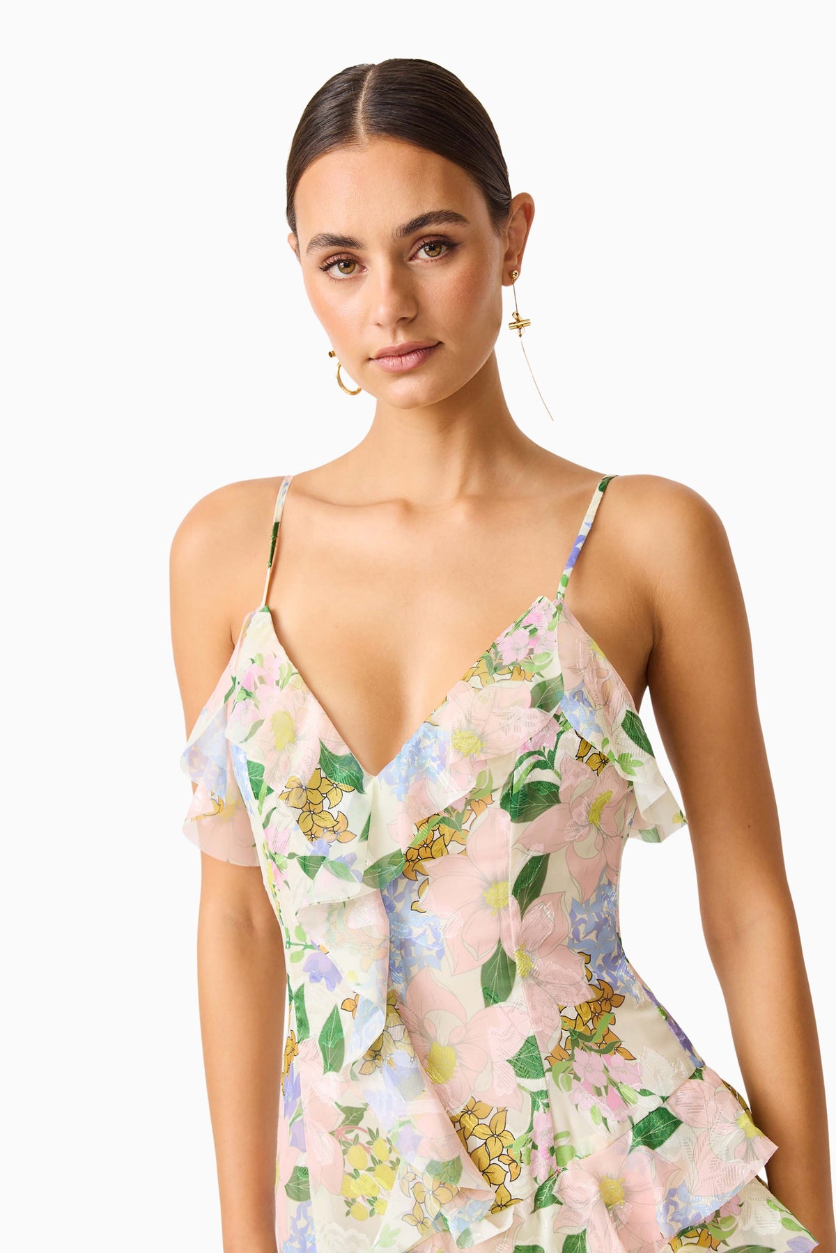 Cosima Asymmetrical Gown In Florals