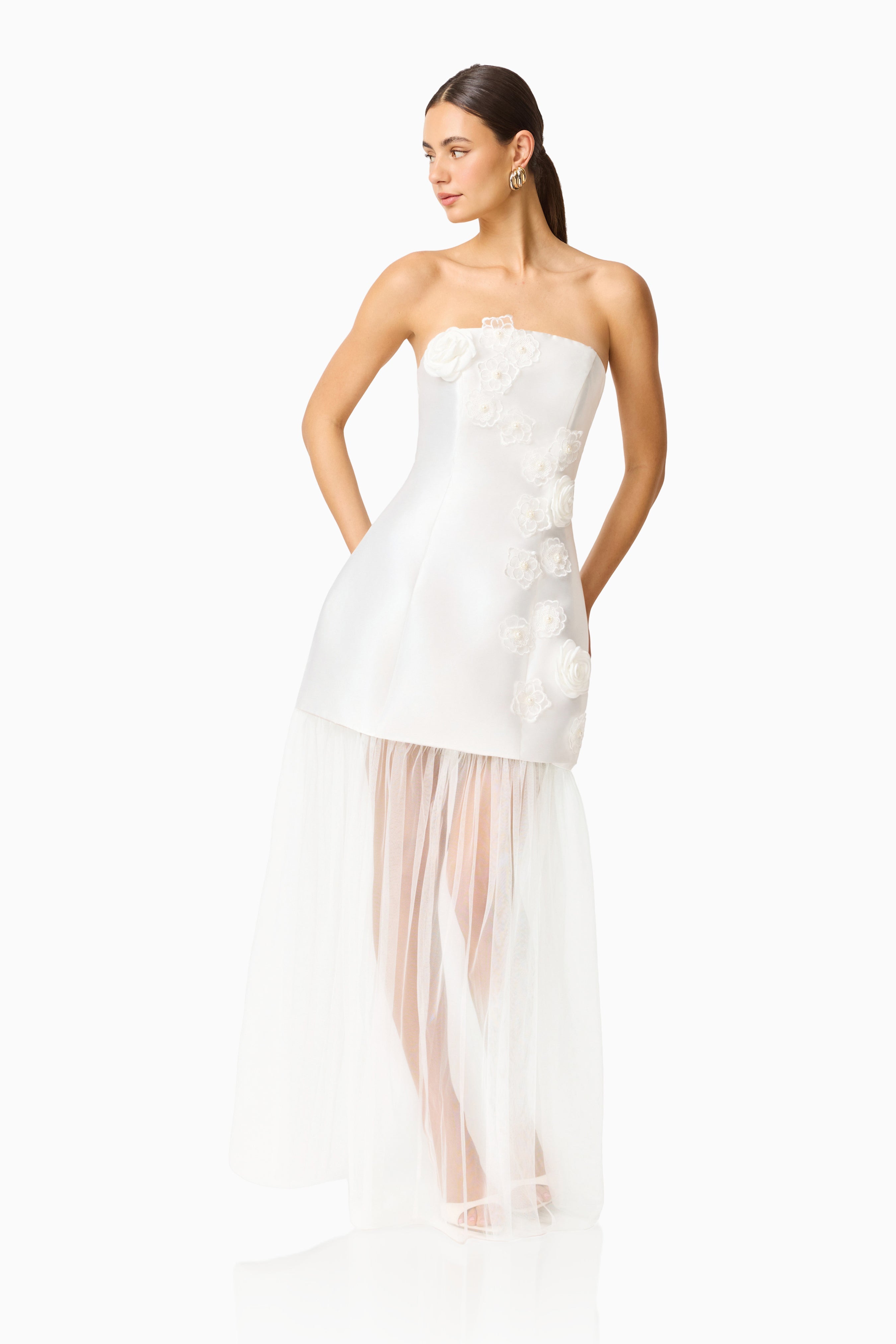 Oleander Strapless Maxi Dress In White