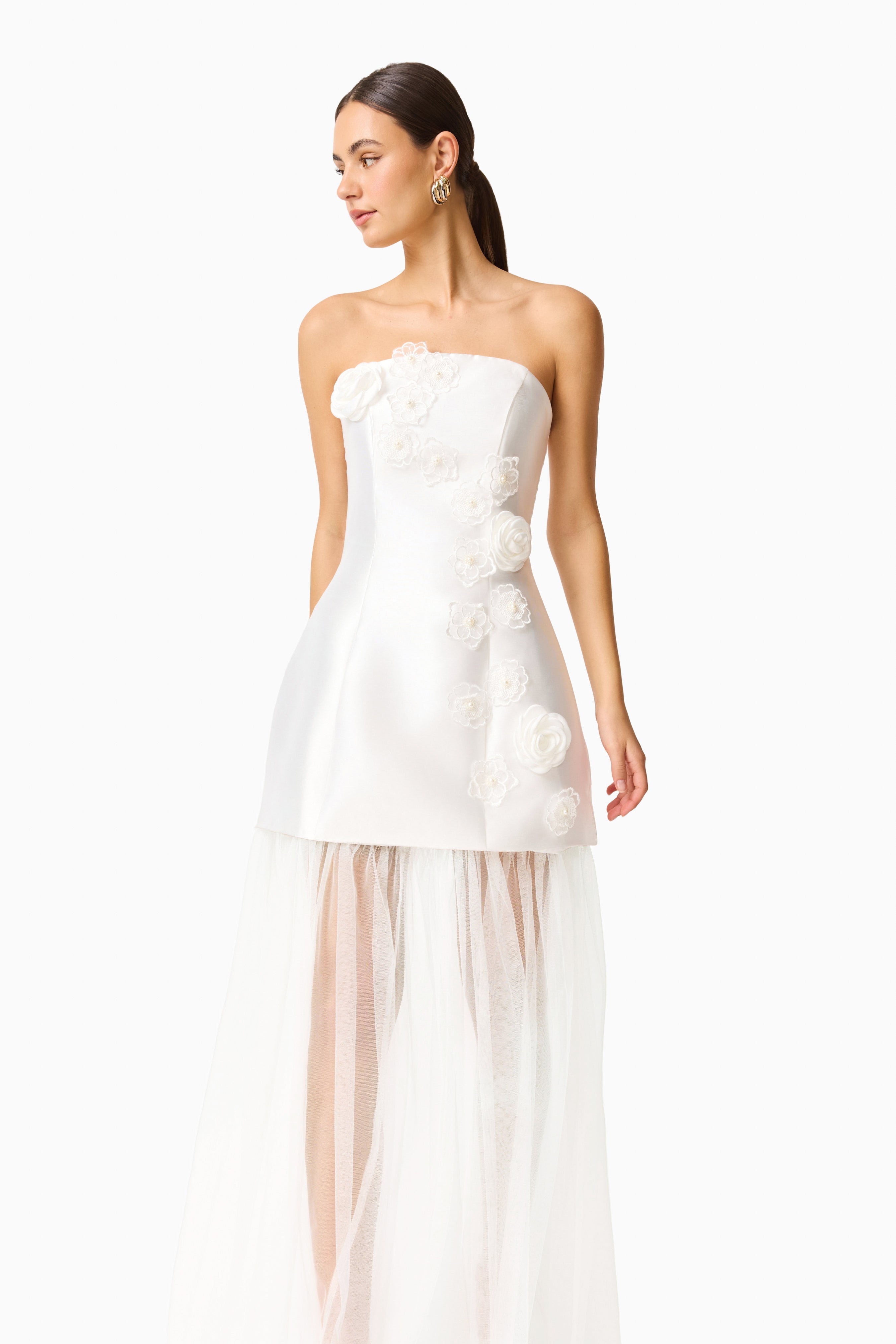 Oleander Strapless Maxi Dress In White