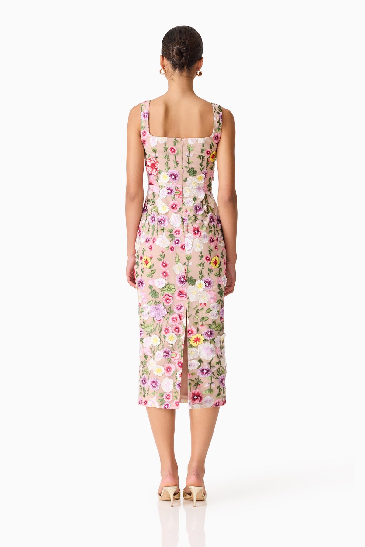 Neve Applique Midi Dress in Pink Floral
